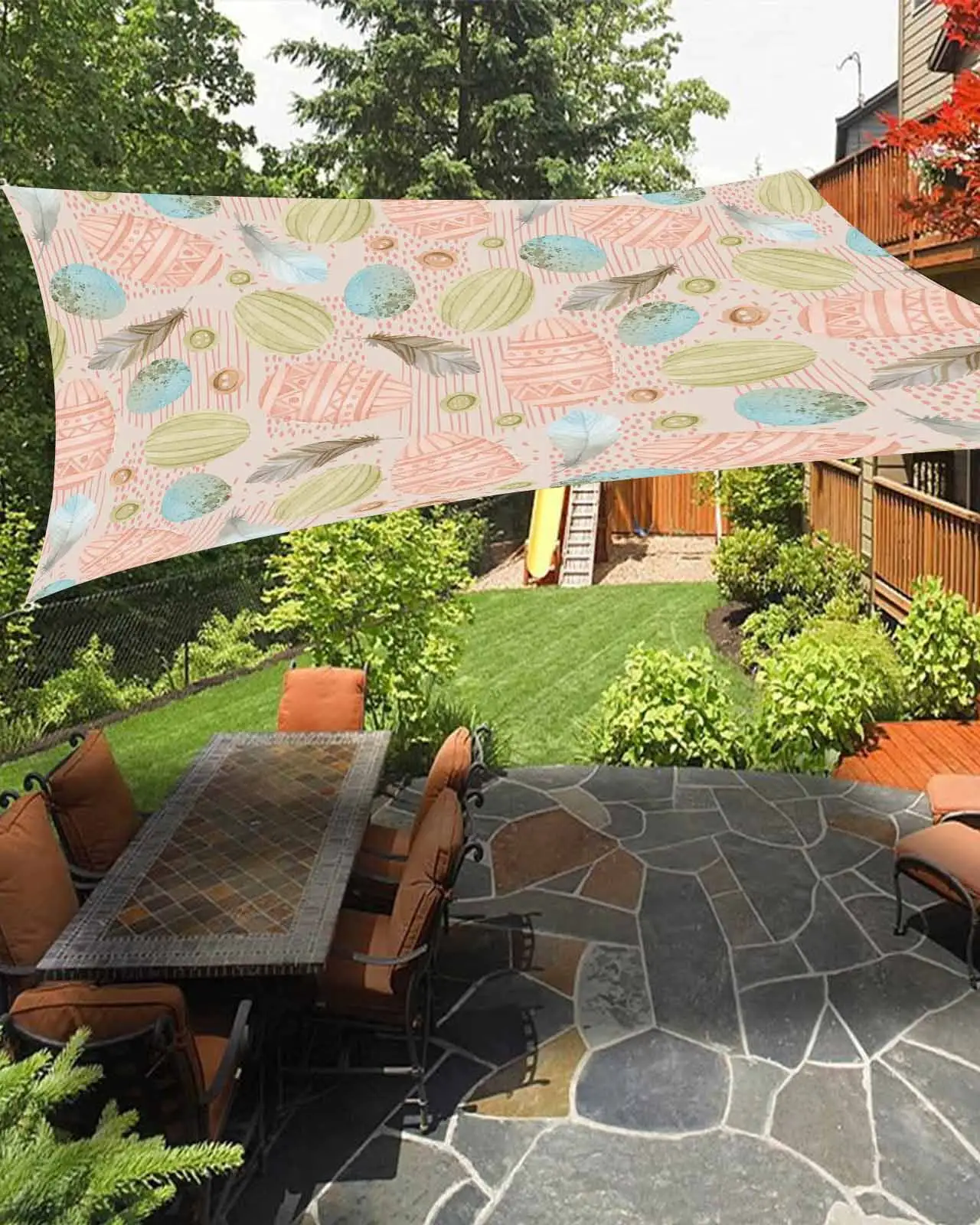 Sun Shade Sail 12x16Ft Easter Eggs Feather Retro Boho Uv Block Sunshade Canopy Outdoor Shade Cover Rectangle Shade Cloth For Patio Garden Yard Deck Pergola