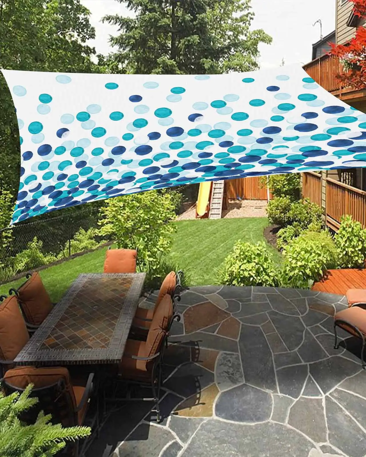 Sun Shade Sail 12x16Ft Farmhouse Aqua Dot Gradient Watercolor Uv Block Sunshade Canopy Outdoor Shade Cover Rectangle Shade Cloth For Patio Garden Yard Deck Pergola