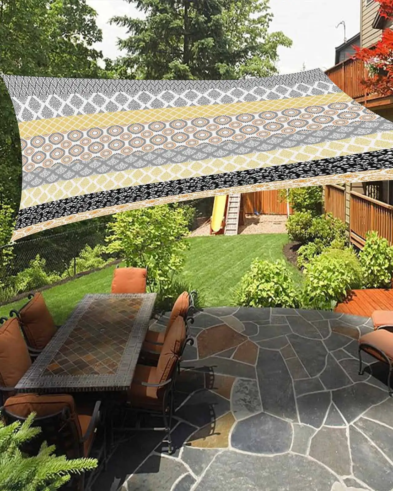 Sun Shade Sail 12x16Ft Geometric Bohemia Stripes Brown Yellow and Black Uv Block Sunshade Canopy Outdoor Shade Cover Rectangle Shade Cloth For Patio Garden Yard Deck Pergola