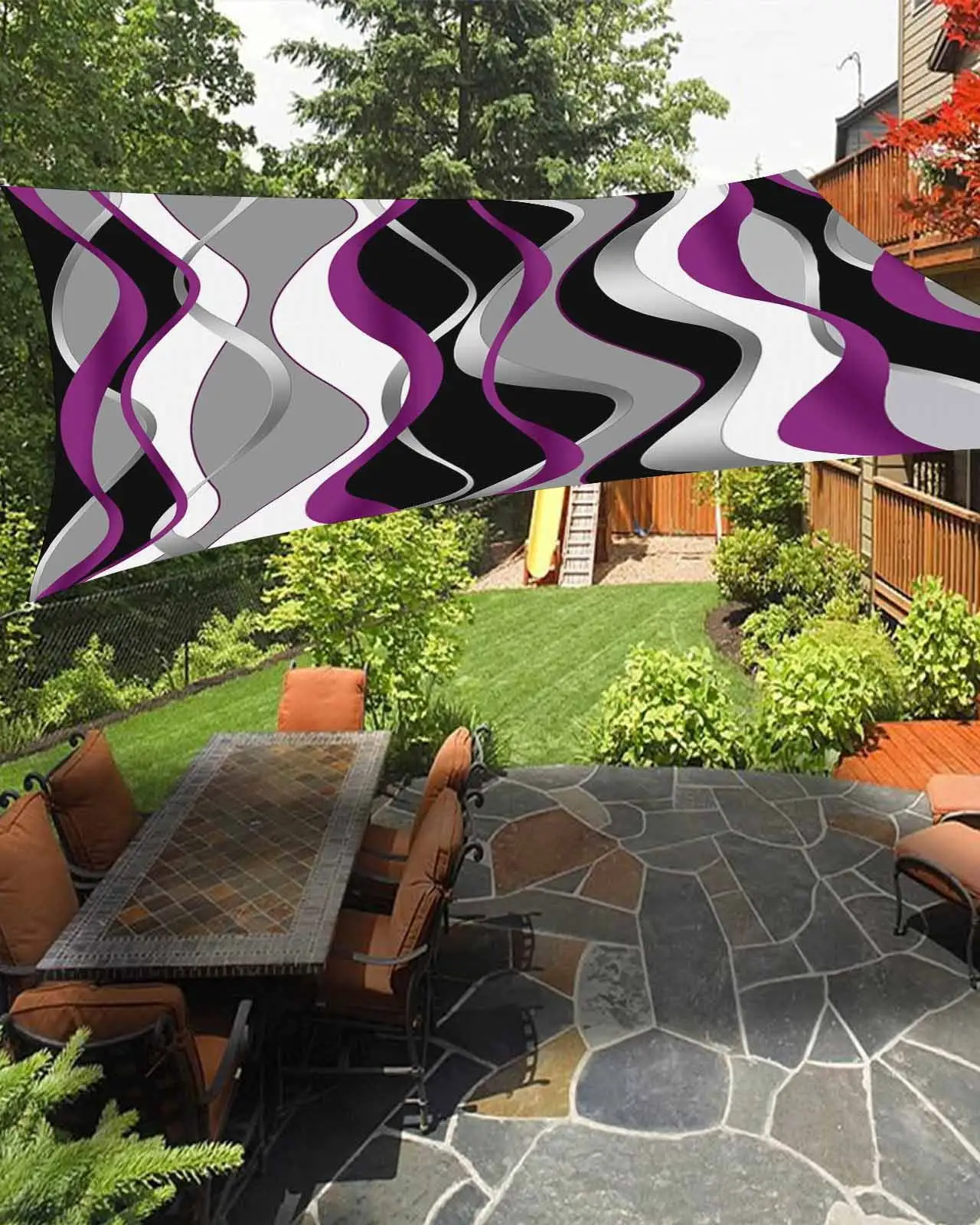 Sun Shade Sail 12x16Ft Gradient Gray Purple Abstract Geometric Lines Uv Block Sunshade Canopy Outdoor Shade Cover Rectangle Shade Cloth For Patio Garden Yard Deck Pergola