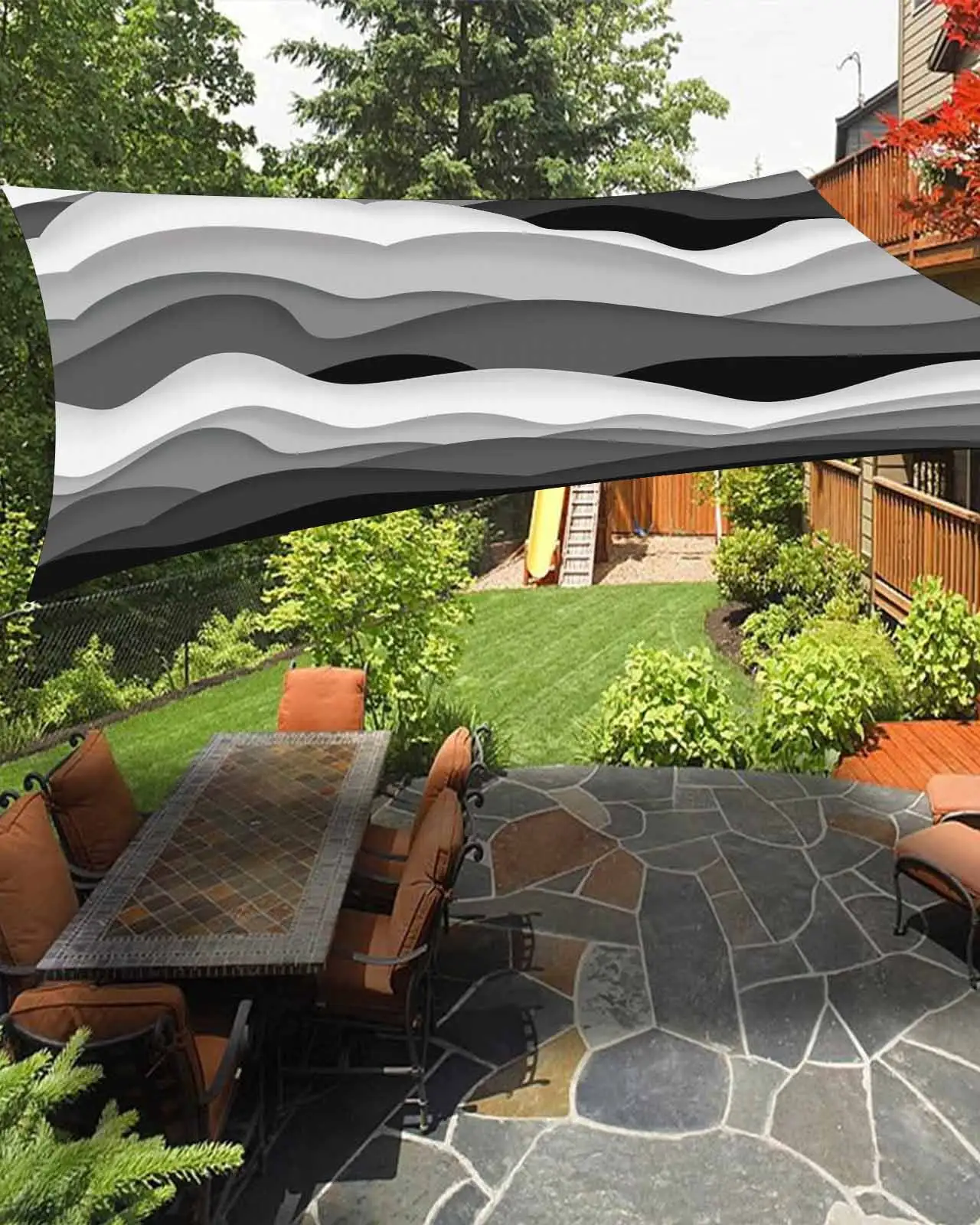 Sun Shade Sail 12x16Ft Gradient Ocean Waves Dark Gray Gradient Waves Uv Block Sunshade Canopy Outdoor Shade Cover Rectangle Shade Cloth For Patio Garden Yard Deck Pergola