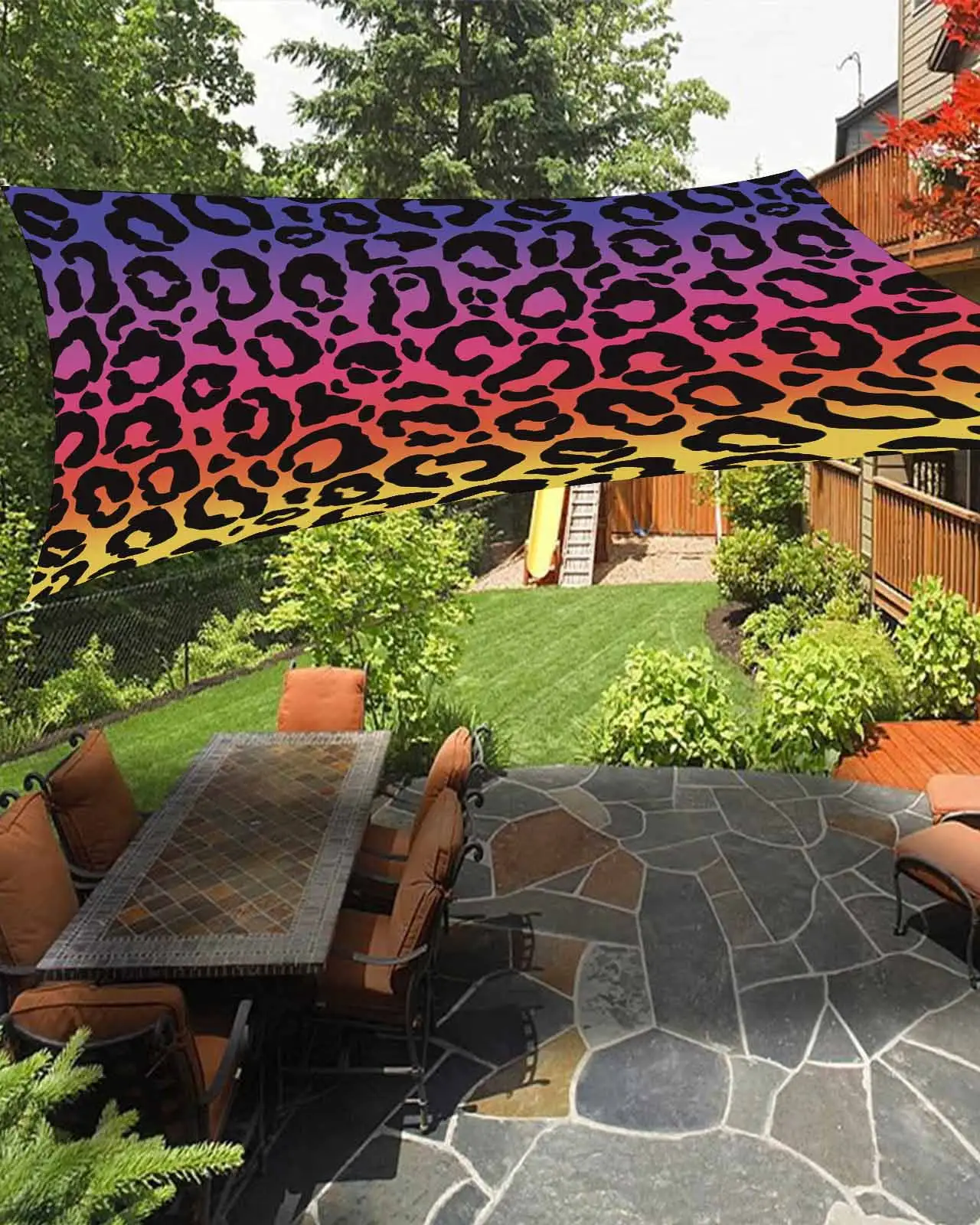 Sun Shade Sail 12x16Ft GradientPurple Yellow Leopard Uv Block Sunshade Canopy Outdoor Shade Cover Rectangle Shade Cloth For Patio Garden Yard Deck Pergola