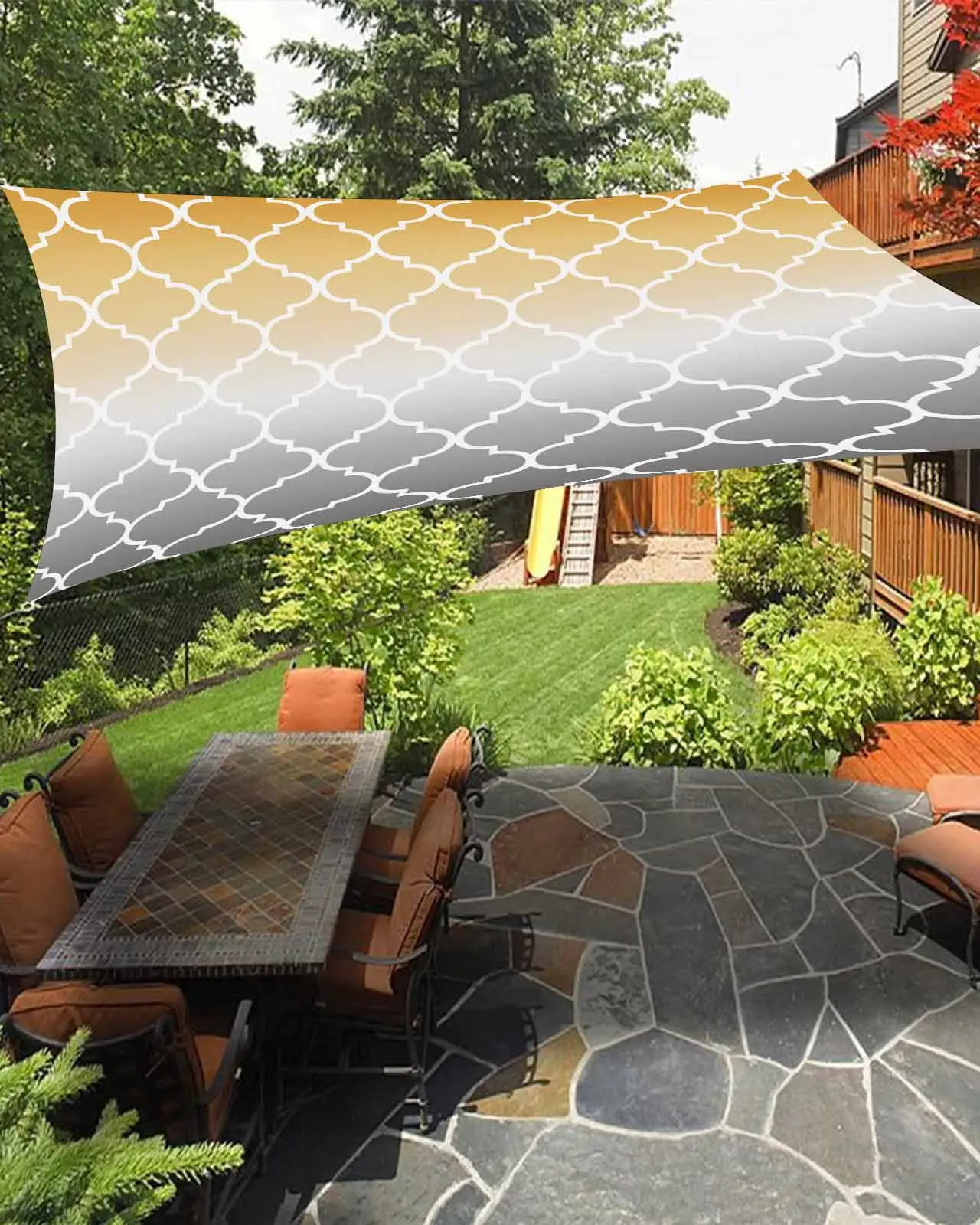 Sun Shade Sail 12x16Ft Gray Yellow Gradient Retro Morocco Pattern Uv Block Sunshade Canopy Outdoor Shade Cover Rectangle Shade Cloth For Patio Garden Yard Deck Pergola