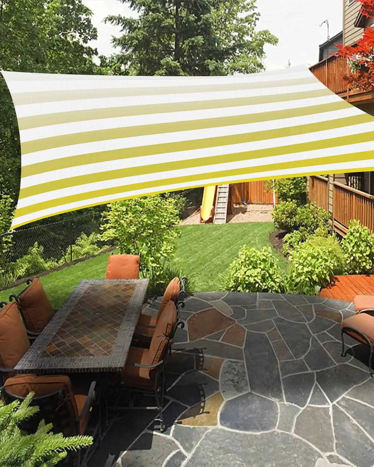 Sun Shade Sail 12x16Ft Light Yellow Stripe Gradient Uv Block Sunshade Canopy Outdoor Shade Cover Rectangle Shade Cloth For Patio Garden Yard Deck Pergola