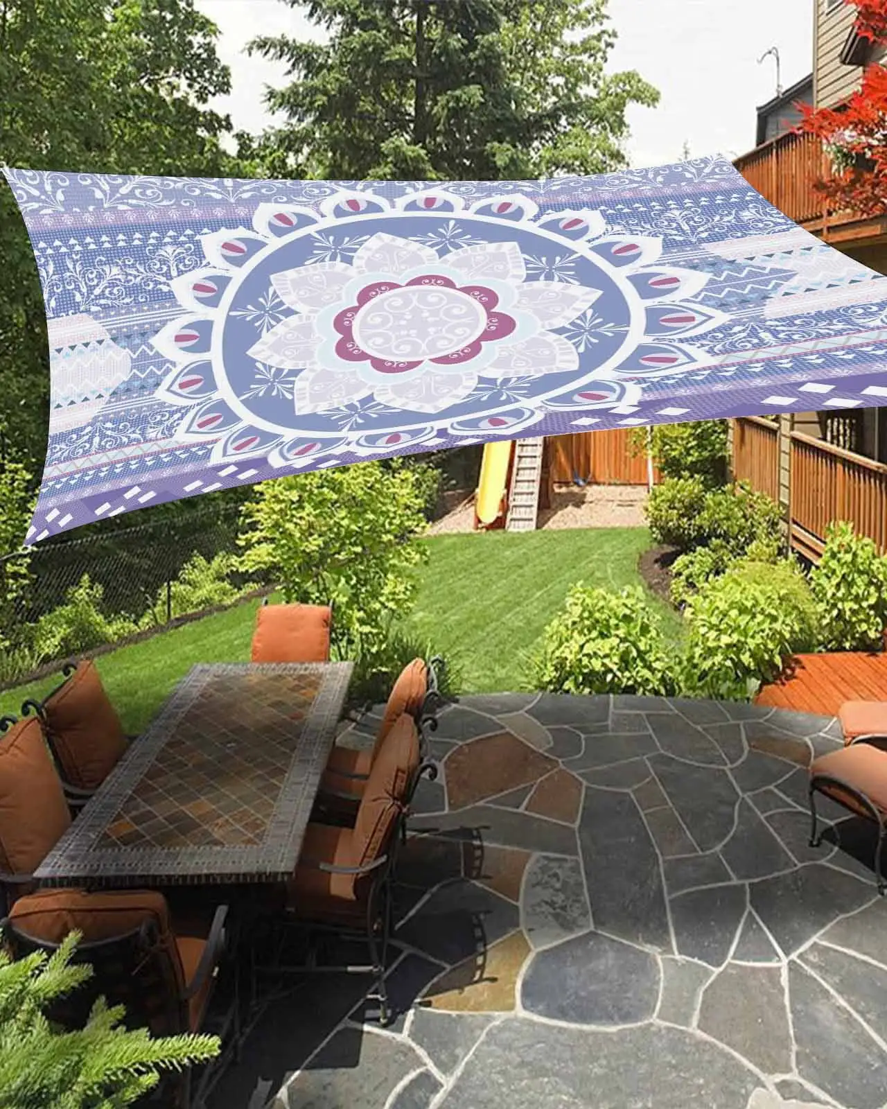 Sun Shade Sail 12x16Ft Mandala Boho Geometric Romantic Purple Pattern Uv Block Sunshade Canopy Outdoor Shade Cover Rectangle Shade Cloth For Patio Garden Yard Deck Pergola