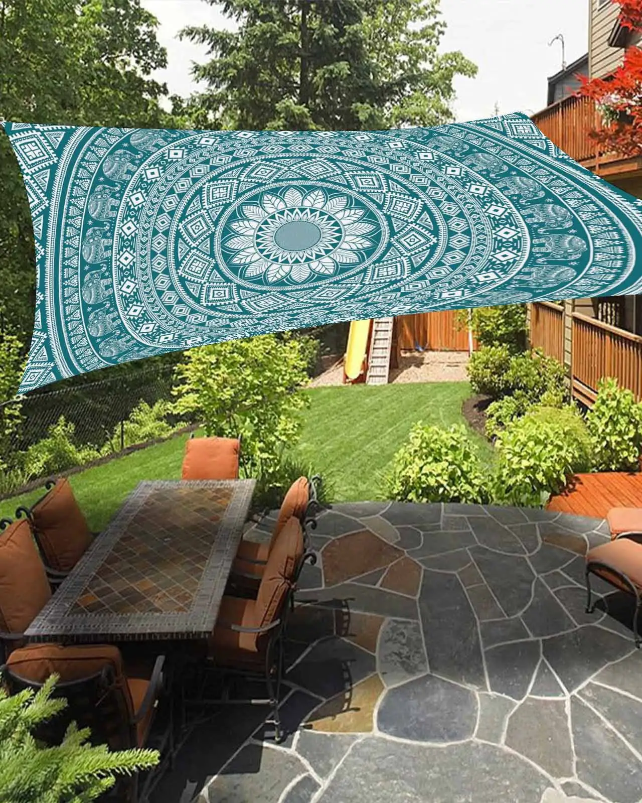 Sun Shade Sail 12x16Ft Mandala Circle Pattern Uv Block Sunshade Canopy Outdoor Shade Cover Rectangle Shade Cloth For Patio Garden Yard Deck Pergola