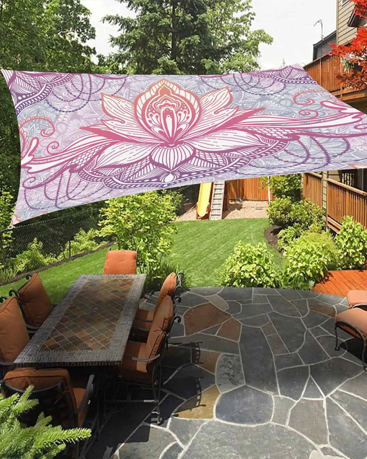 Sun Shade Sail 12x16Ft Mandala Floral Pattern Abstract Artwork Uv Block Sunshade Canopy Outdoor Shade Cover Rectangle Shade Cloth For Patio Garden Yard Deck Pergola