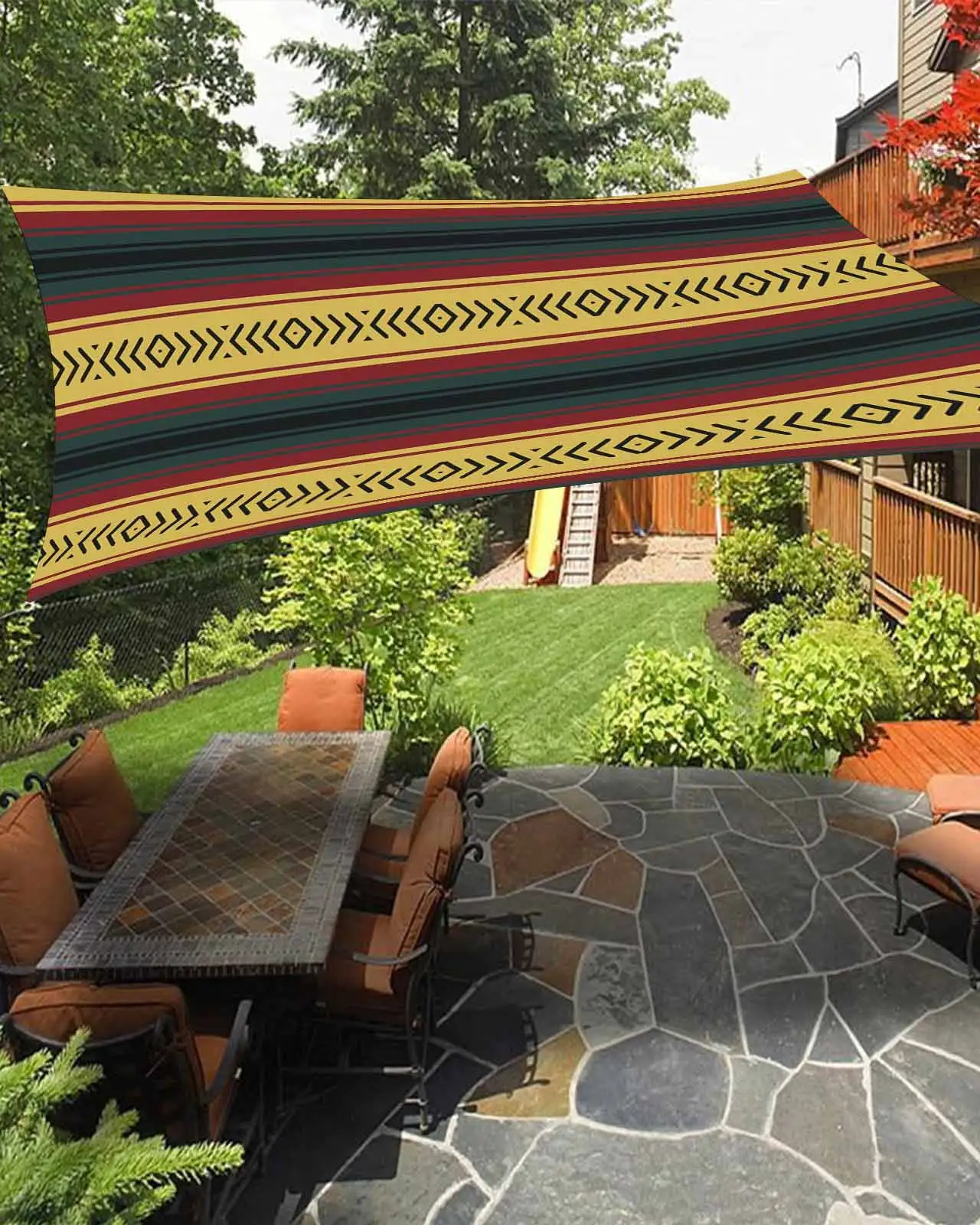 Sun Shade Sail 12x16Ft Mexico Ethnic Geometric Yellow Green Stripes Bohemia Uv Block Sunshade Canopy Outdoor Shade Cover Rectangle Shade Cloth For Patio Garden Yard Deck Pergola