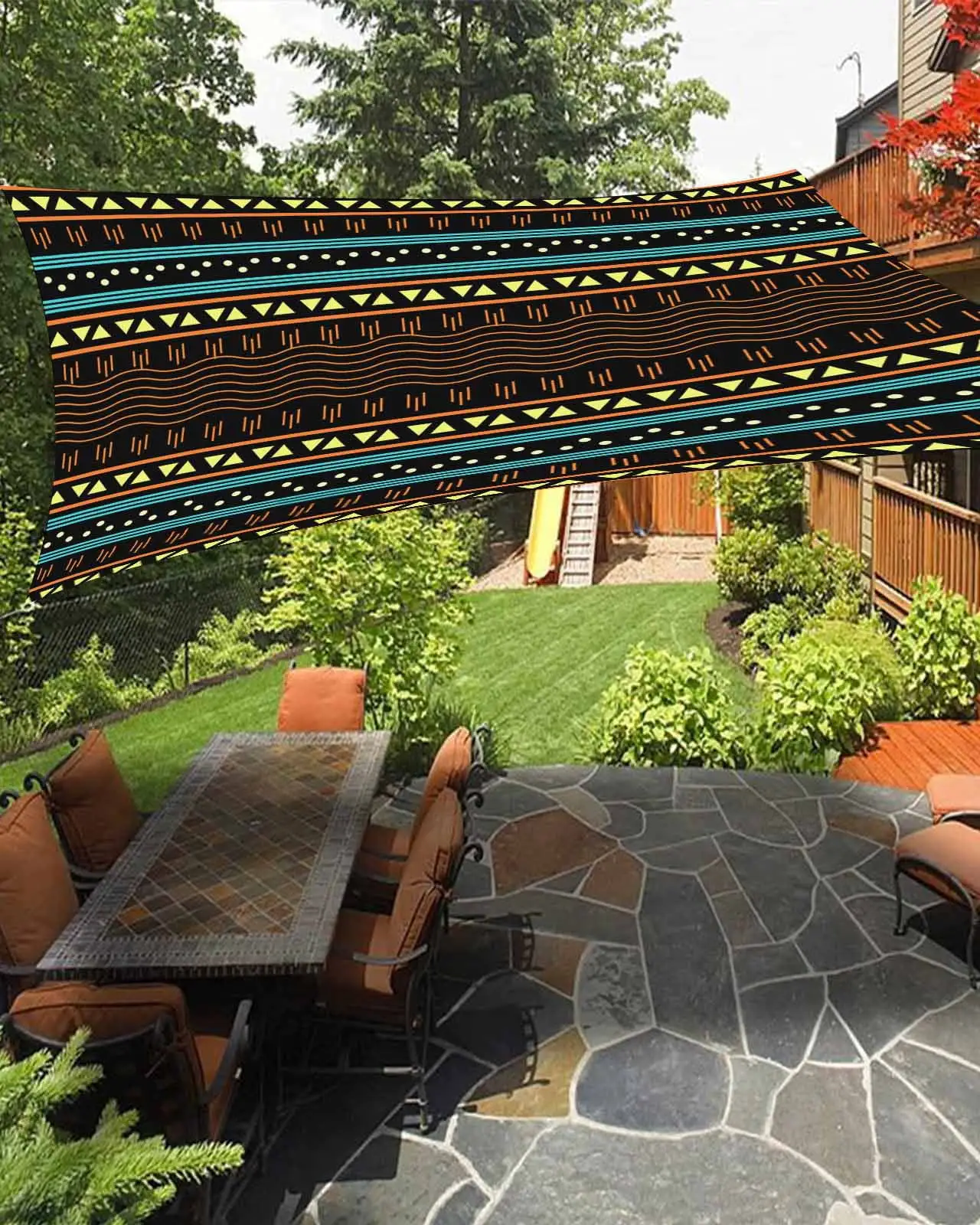 Sun Shade Sail 12x16Ft Mid Century Vintage Bohemia Geometric Symbols Uv Block Sunshade Canopy Outdoor Shade Cover Rectangle Shade Cloth For Patio Garden Yard Deck Pergola