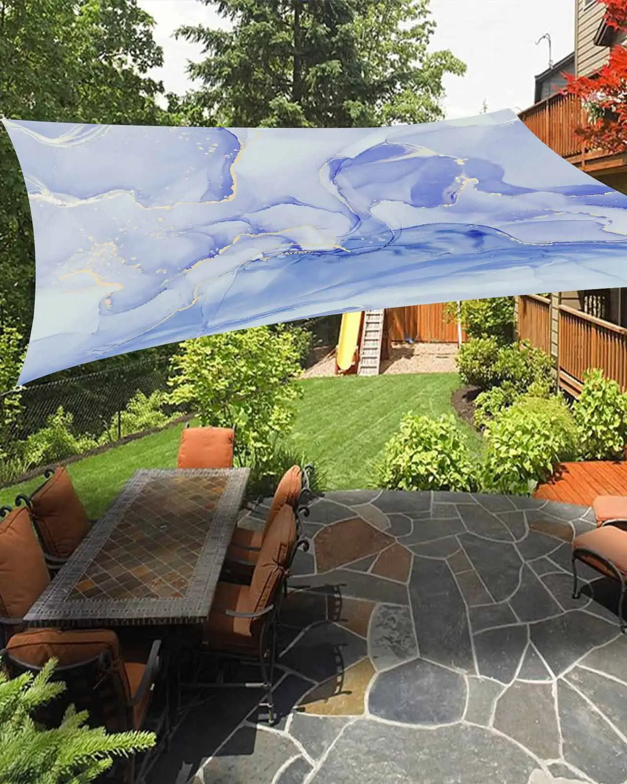 Sun Shade Sail 12x16Ft Minimalist Marble Pattern Blue Uv Block Sunshade Canopy Outdoor Shade Cover Rectangle Shade Cloth For Patio Garden Yard Deck Pergola