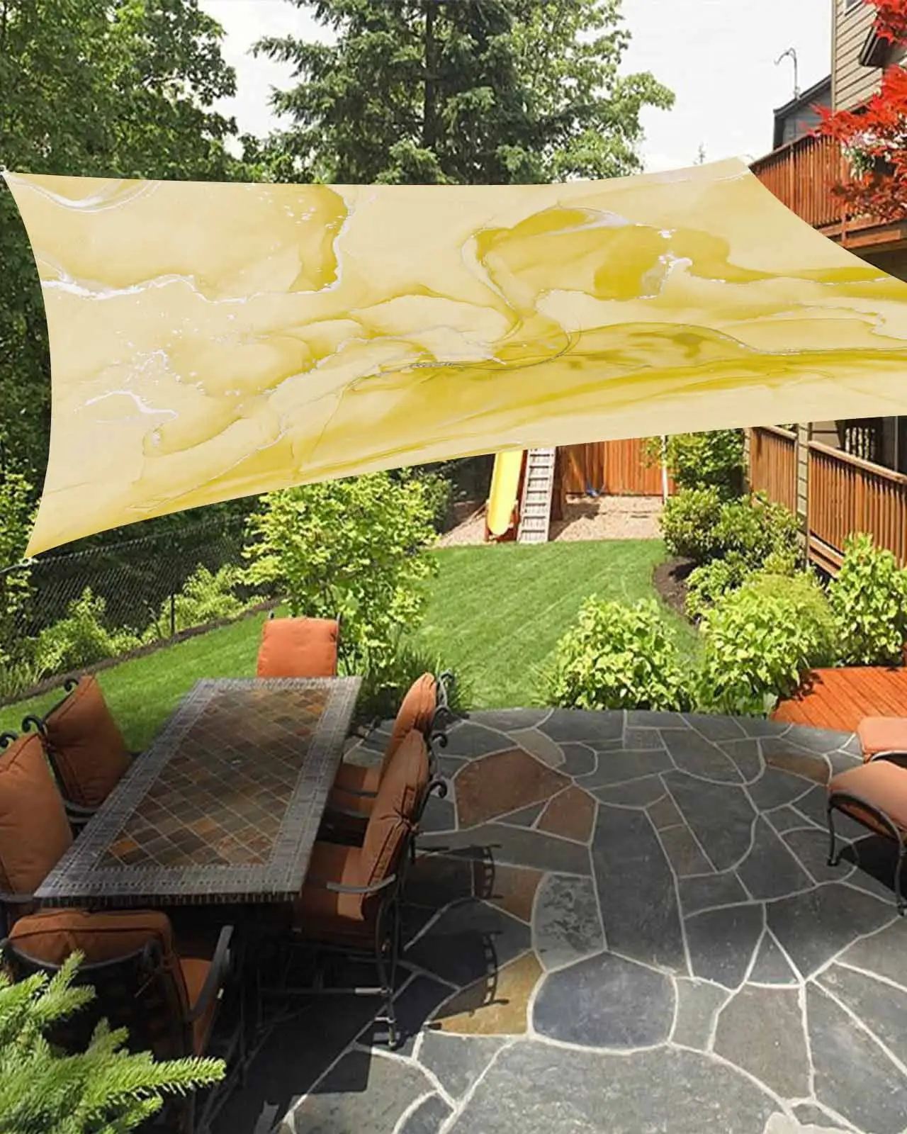 Sun Shade Sail 12x16Ft Minimalist Marble Pattern Yellow Uv Block Sunshade Canopy Outdoor Shade Cover Rectangle Shade Cloth For Patio Garden Yard Deck Pergola