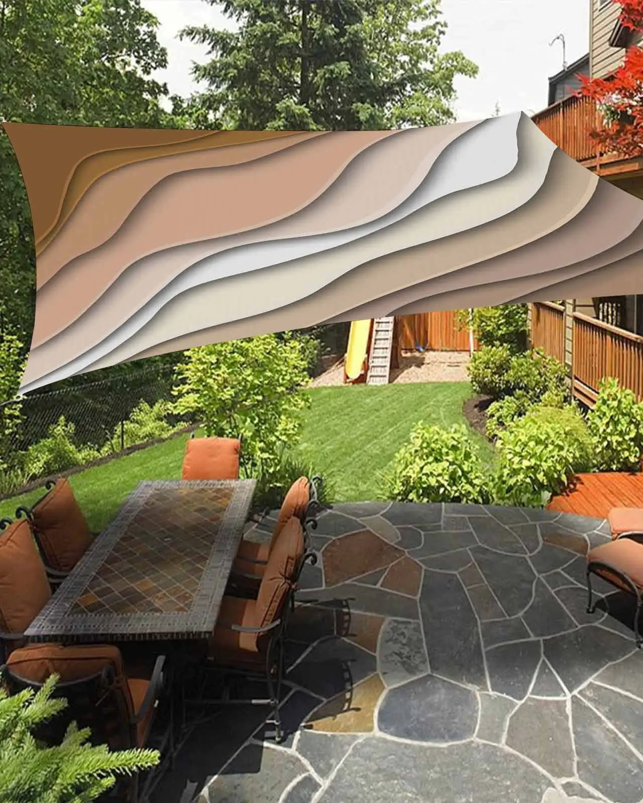 Sun Shade Sail 12x16Ft Modern Abstract Geometric Brown Gradient Uv Block Sunshade Canopy Outdoor Shade Cover Rectangle Shade Cloth For Patio Garden Yard Deck Pergola