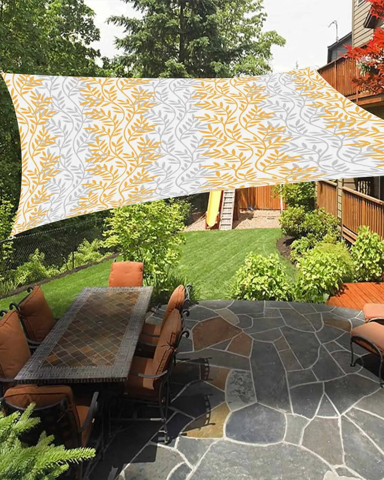 Sun Shade Sail 12x16Ft Modern Leaf Pattern Art Printing Design Uv Block Sunshade Canopy Outdoor Shade Cover Rectangle Shade Cloth For Patio Garden Yard Deck Pergola