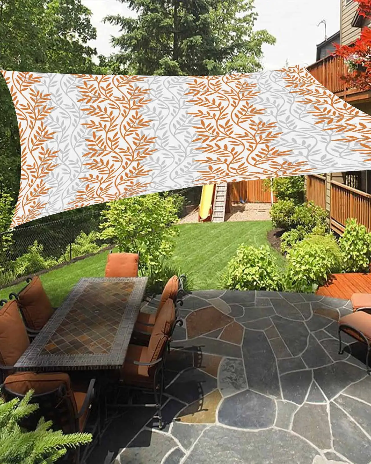 Sun Shade Sail 12x16Ft Modern Yellow Leaf Pattern Art Design Uv Block Sunshade Canopy Outdoor Shade Cover Rectangle Shade Cloth For Patio Garden Yard Deck Pergola