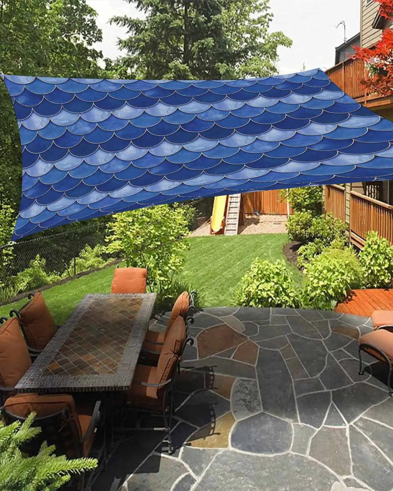 Sun Shade Sail 12x16Ft Navy Blue Ombre Fish Scale Uv Block Sunshade Canopy Outdoor Shade Cover Rectangle Shade Cloth For Patio Garden Yard Deck Pergola