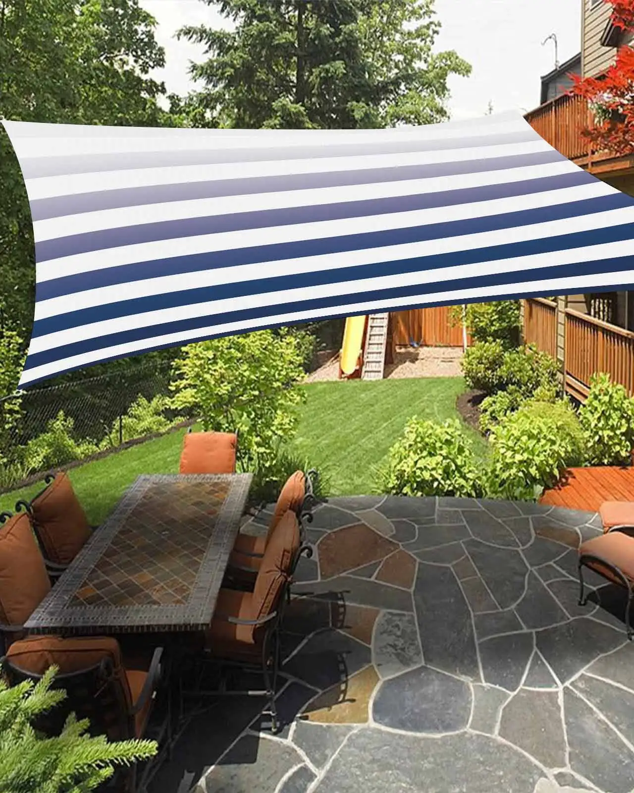 Sun Shade Sail 12x16Ft Navy Blue Stripe Gradient Uv Block Sunshade Canopy Outdoor Shade Cover Rectangle Shade Cloth For Patio Garden Yard Deck Pergola