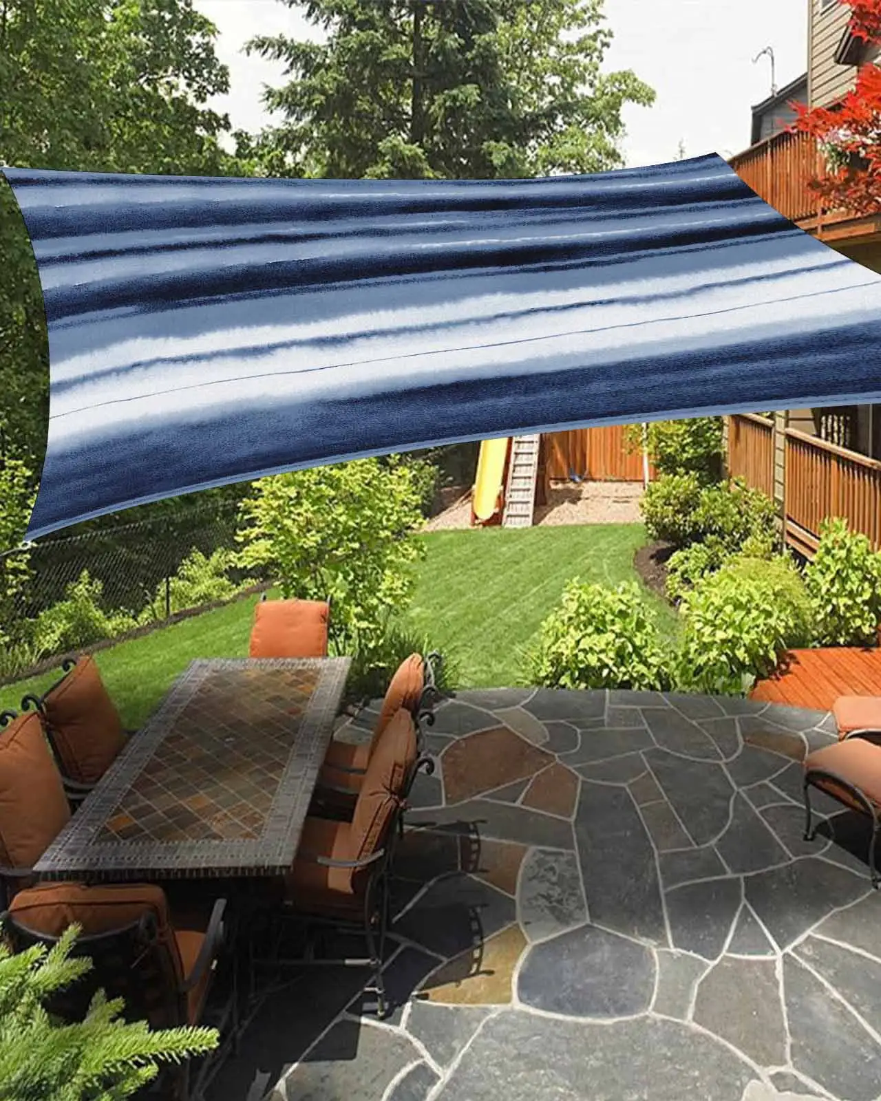 Sun Shade Sail 12x16Ft Navy Blue Stripe Modern Watercolor Abstract Ombre Uv Block Sunshade Canopy Outdoor Shade Cover Rectangle Shade Cloth For Patio Garden Yard Deck Pergola