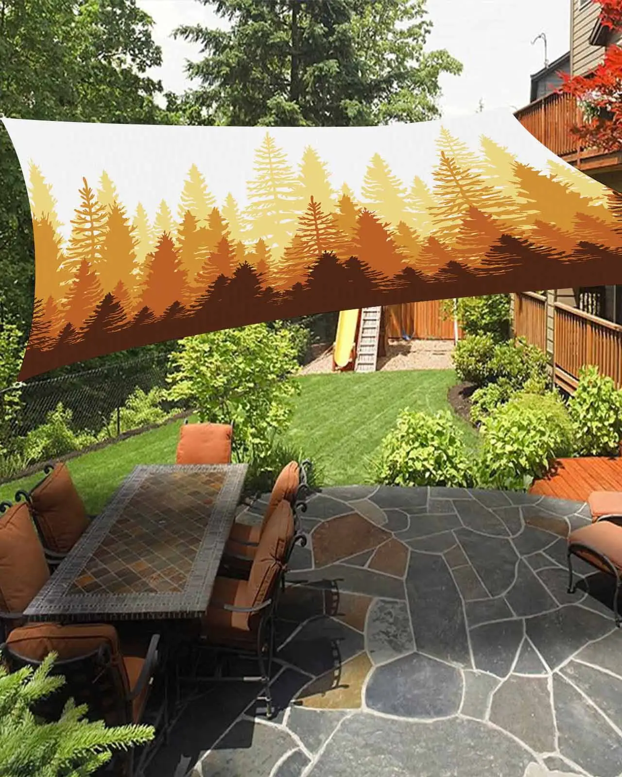 Sun Shade Sail 12x16Ft Orange Forest Nature Woodland Tree Misty Forest Silhouette Landscape Uv Block Sunshade Canopy Outdoor Shade Cover Rectangle Shade Cloth For Patio Garden Yard Deck Pergola