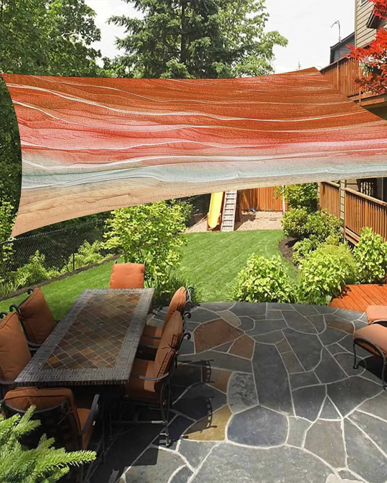 Sun Shade Sail 12x16Ft Orange Gradient Seaside Ocean Wave Ombre Uv Block Sunshade Canopy Outdoor Shade Cover Rectangle Shade Cloth For Patio Garden Yard Deck Pergola