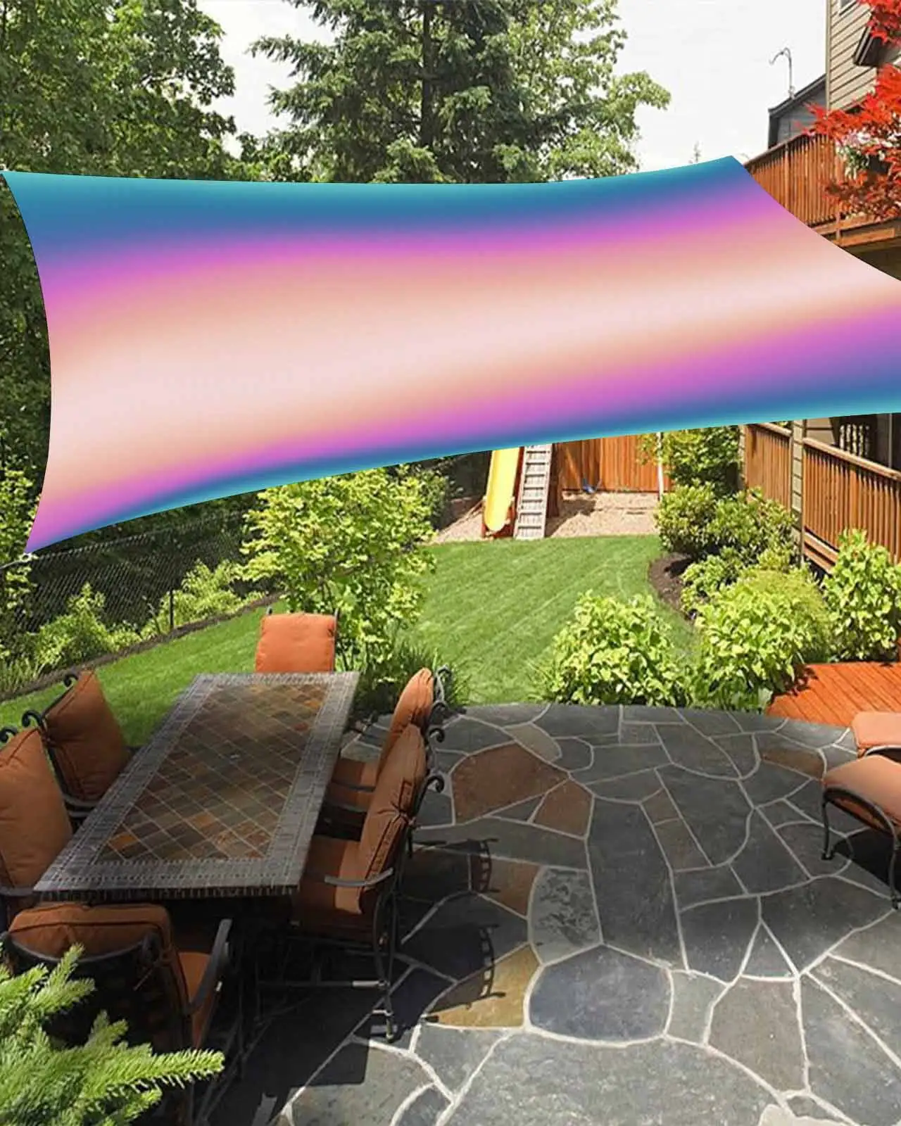 Sun Shade Sail 12x16Ft Pink Purple Blue Teal Gradient Uv Block Sunshade Canopy Outdoor Shade Cover Rectangle Shade Cloth For Patio Garden Yard Deck Pergola