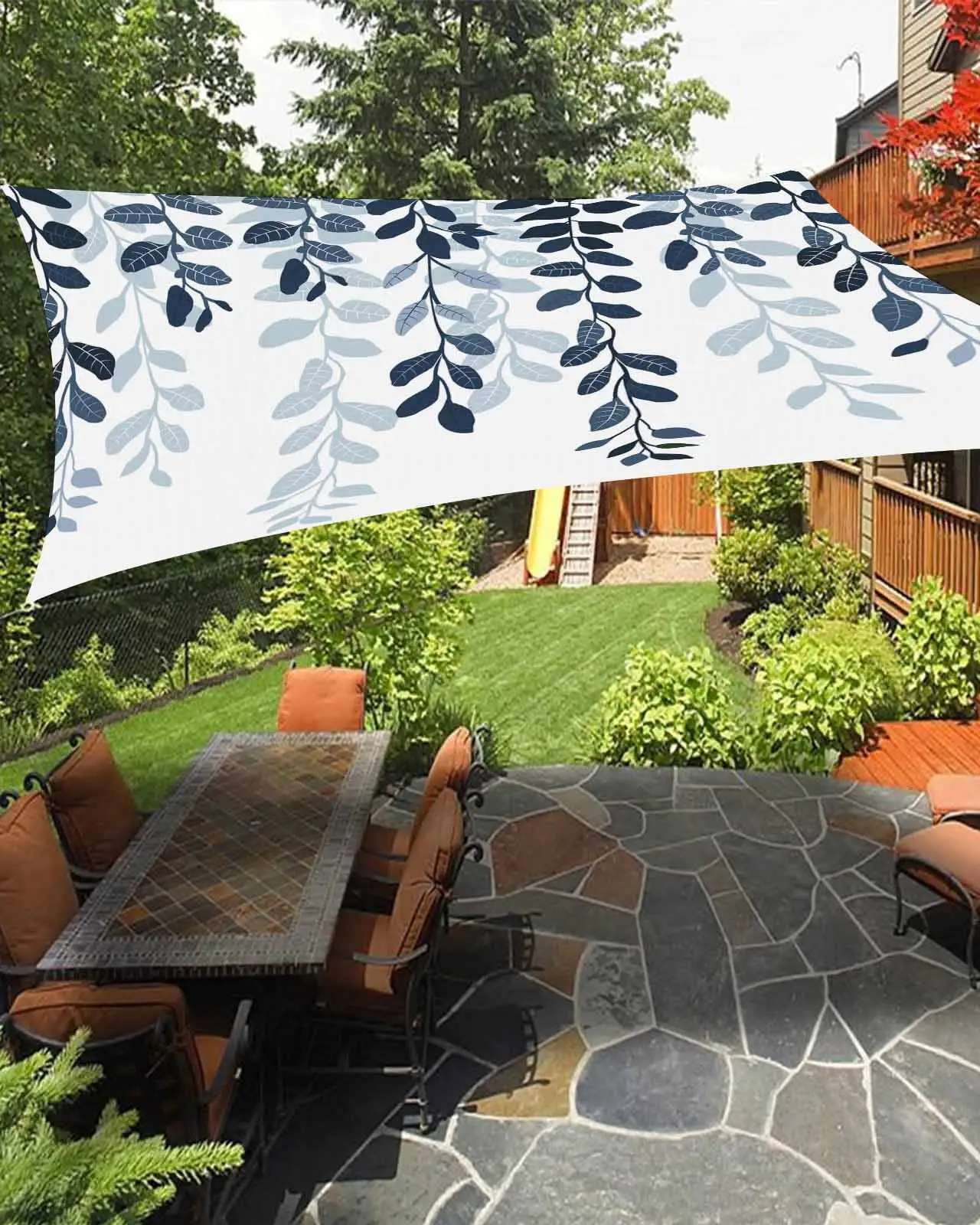 Sun Shade Sail 12x16Ft Plants Blue Leaves Farmhouse Style Gradient Uv Block Sunshade Canopy Outdoor Shade Cover Rectangle Shade Cloth For Patio Garden Yard Deck Pergola