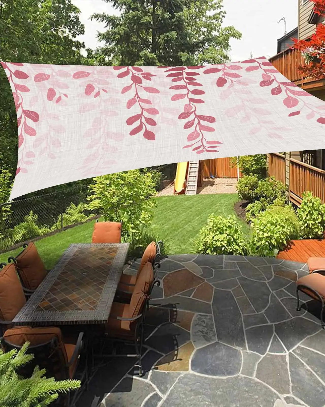 Sun Shade Sail 12x16Ft Plants Gradient Pink Leaves Farmhouse Style Uv Block Sunshade Canopy Outdoor Shade Cover Rectangle Shade Cloth For Patio Garden Yard Deck Pergola