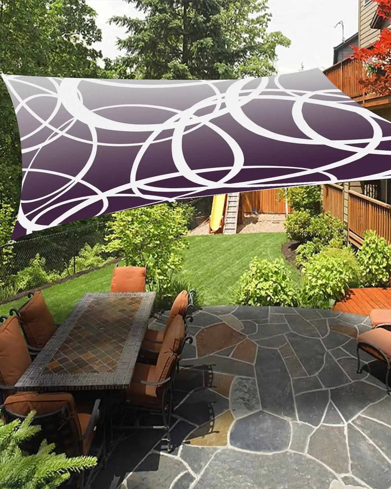 Sun Shade Sail 12x16Ft Purple Grey Modern Art Geometric Circles Abstract Uv Block Sunshade Canopy Outdoor Shade Cover Rectangle Shade Cloth For Patio Garden Yard Deck Pergola