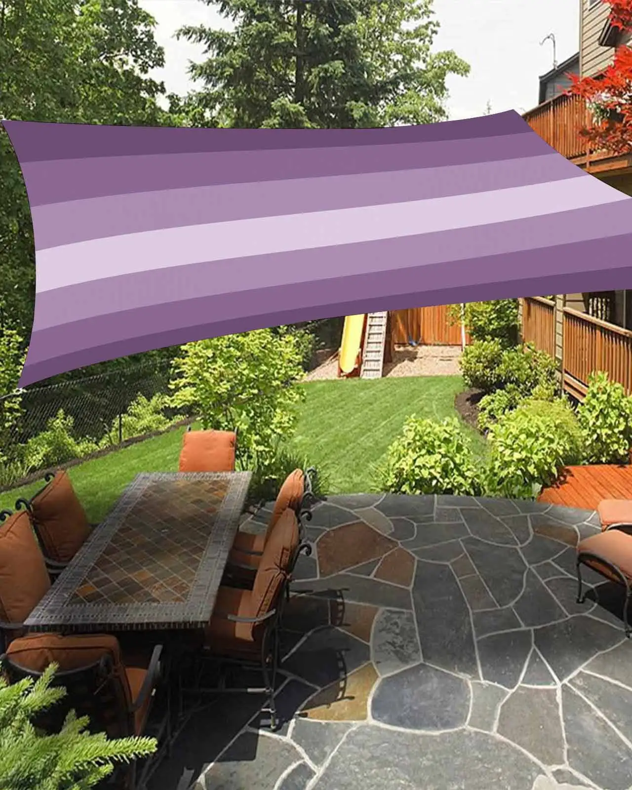 Sun Shade Sail 12x16Ft Purple Ombre Stripe Uv Block Sunshade Canopy Outdoor Shade Cover Rectangle Shade Cloth For Patio Garden Yard Deck Pergola