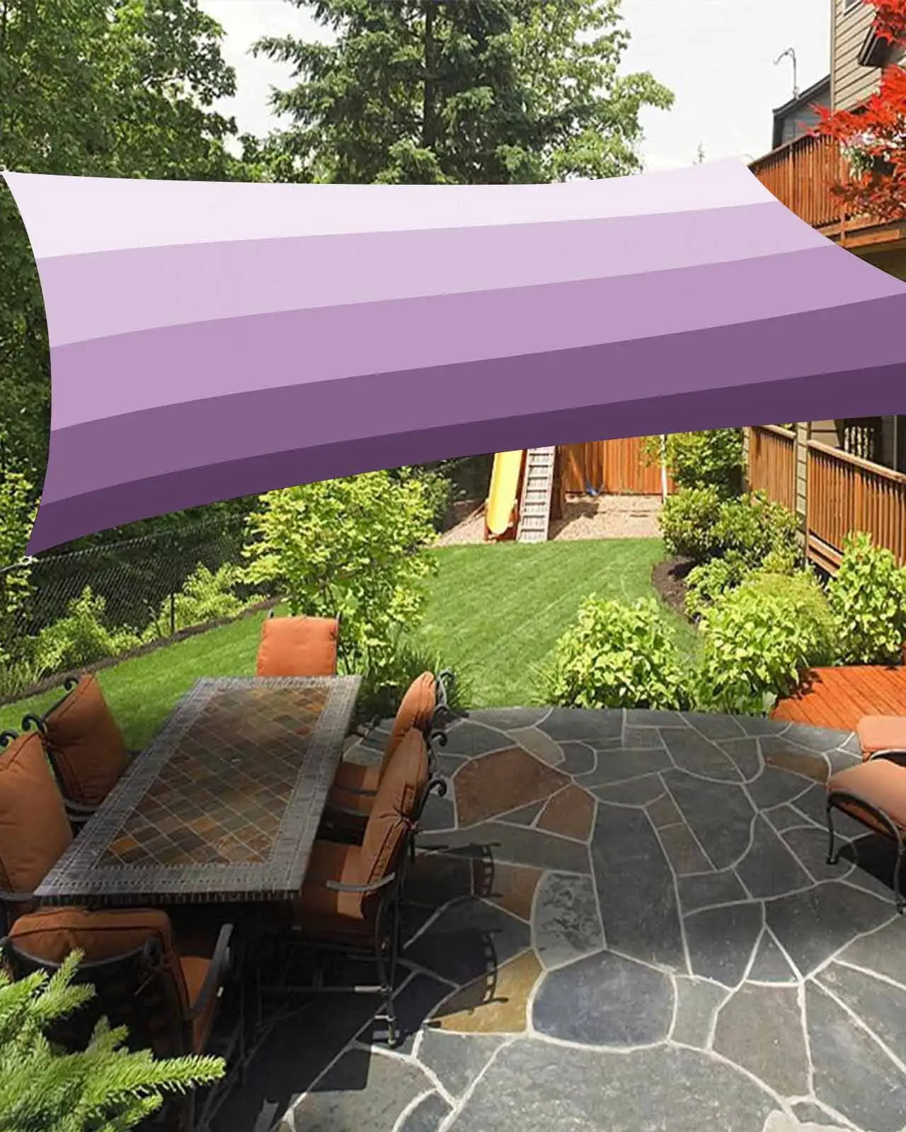 Sun Shade Sail 12x16Ft Purple Striped Gradient Rustic Wood Board Uv Block Sunshade Canopy Outdoor Shade Cover Rectangle Shade Cloth For Patio Garden Yard Deck Pergola