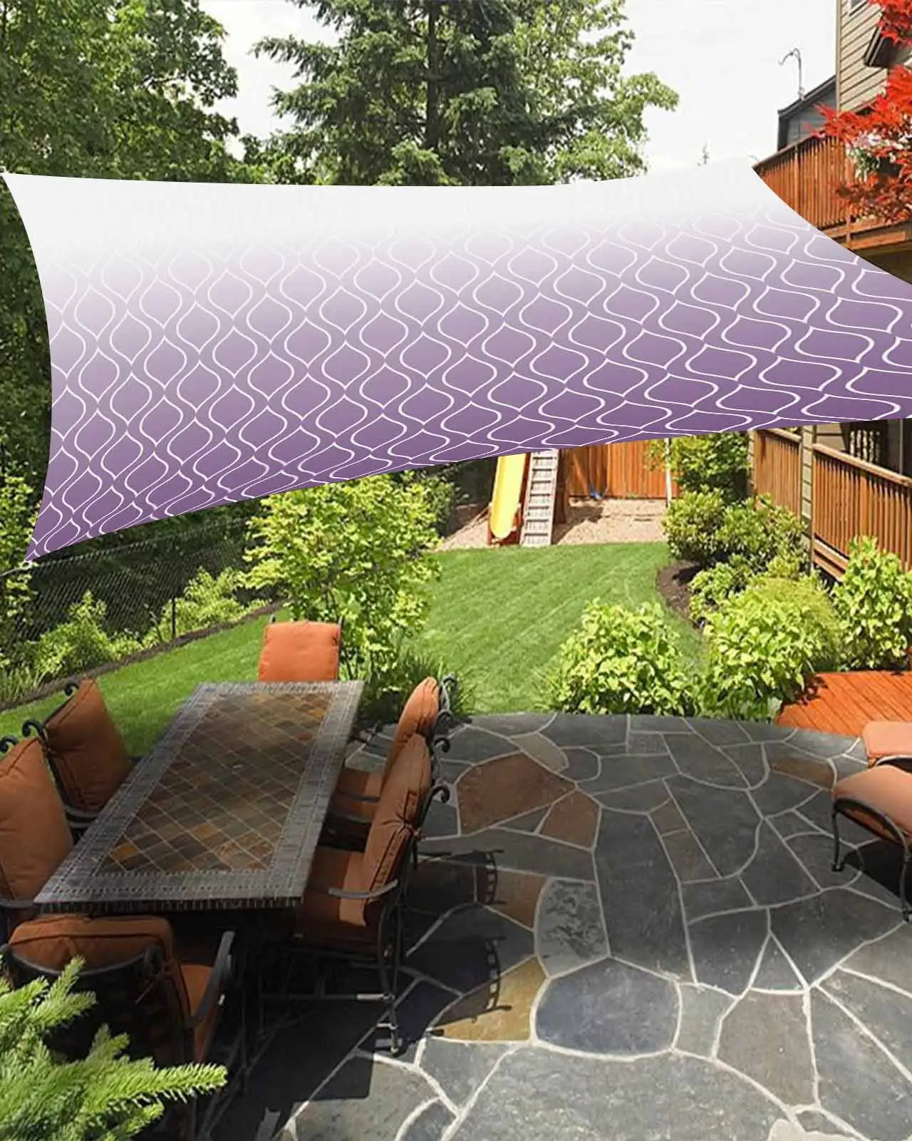 Sun Shade Sail 12x16Ft Purple White Ombre Geometric Trellis Morrocan Uv Block Sunshade Canopy Outdoor Shade Cover Rectangle Shade Cloth For Patio Garden Yard Deck Pergola