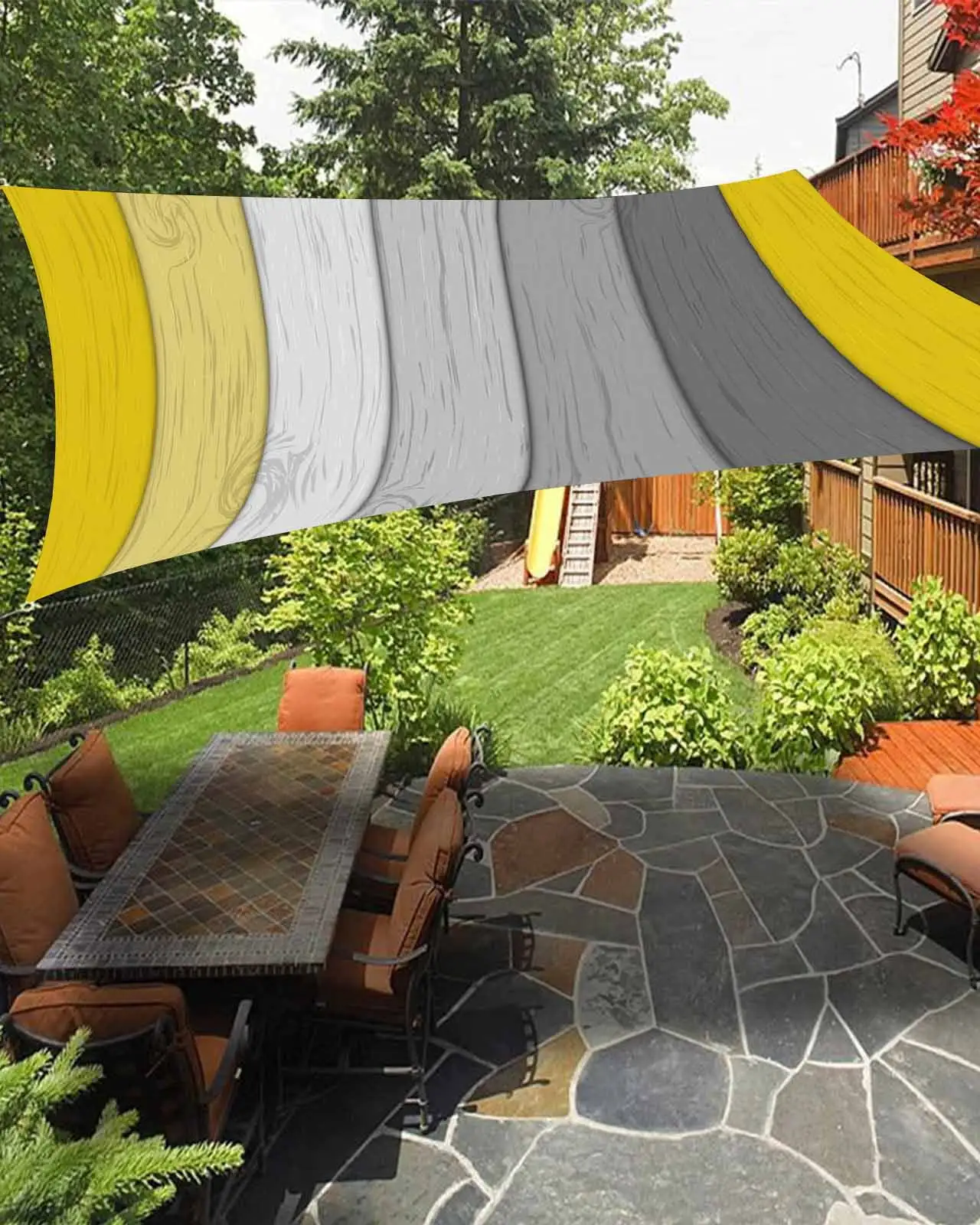 Sun Shade Sail 12x16Ft Retro Farmhouse Yellow and Gray Ombre Wood Grain Uv Block Sunshade Canopy Outdoor Shade Cover Rectangle Shade Cloth For Patio Garden Yard Deck Pergola