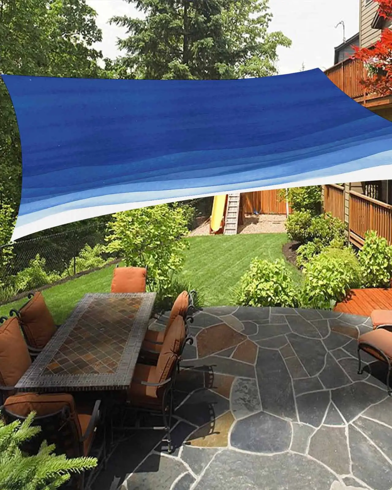 Sun Shade Sail 12x16Ft Watercolor Blue and White Gradient Uv Block Sunshade Canopy Outdoor Shade Cover Rectangle Shade Cloth For Patio Garden Yard Deck Pergola