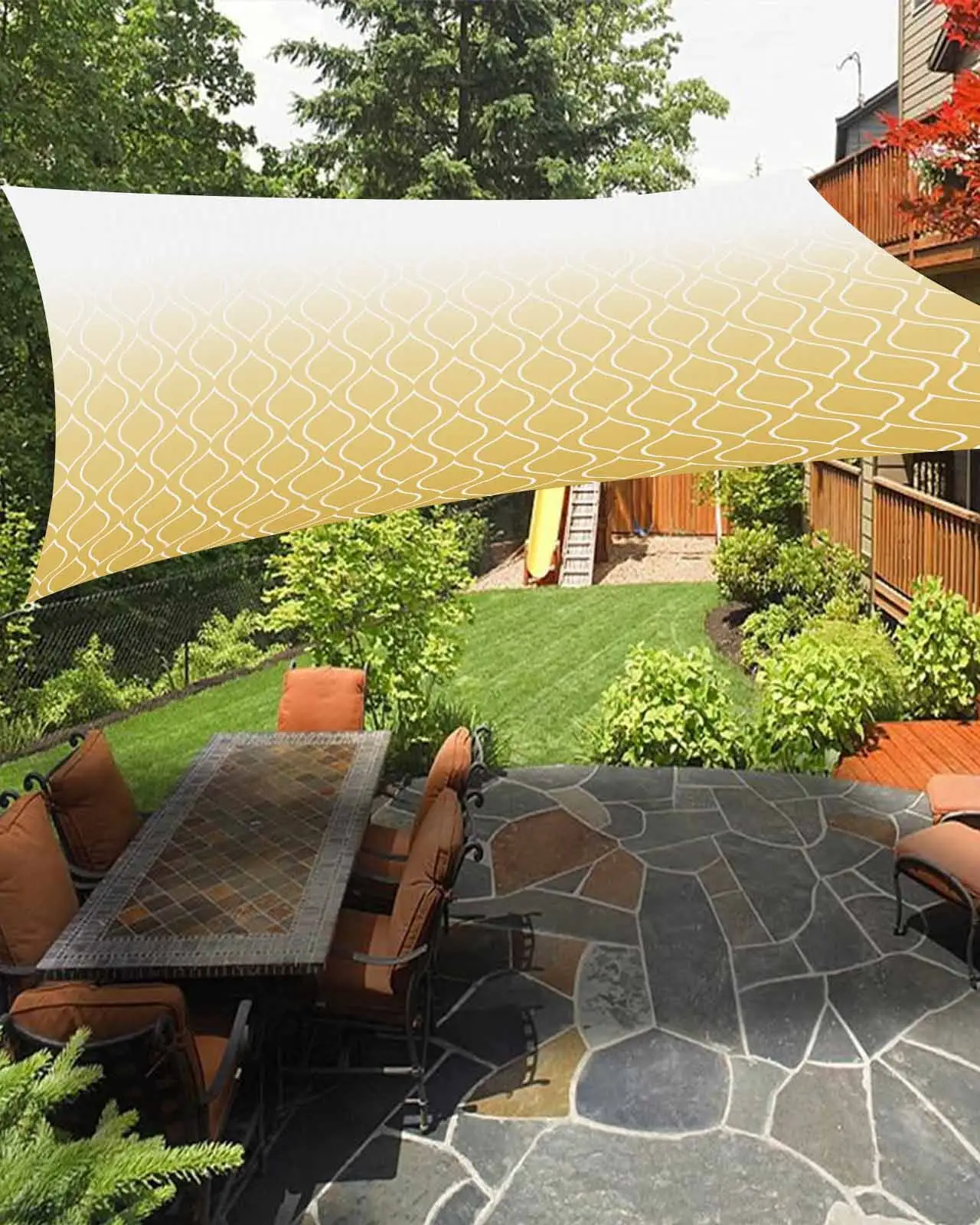 Sun Shade Sail 12x16Ft Yellow White Ombre Geometric Trellis Morrocan Uv Block Sunshade Canopy Outdoor Shade Cover Rectangle Shade Cloth For Patio Garden Yard Deck Pergola