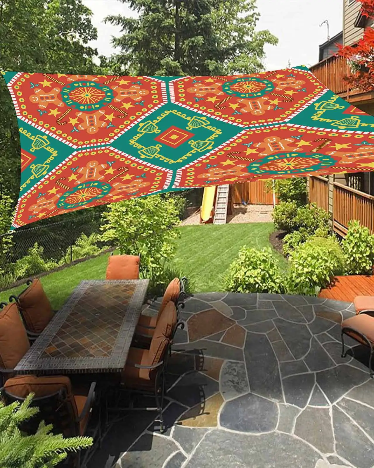 Sun Shade Sail 14x18Ft Abstract Geometric Bohemian Ethnic Symbols Texture Uv Block Sunshade Canopy Outdoor Shade Cover Rectangle Shade Cloth For Patio Garden Yard Deck Pergola