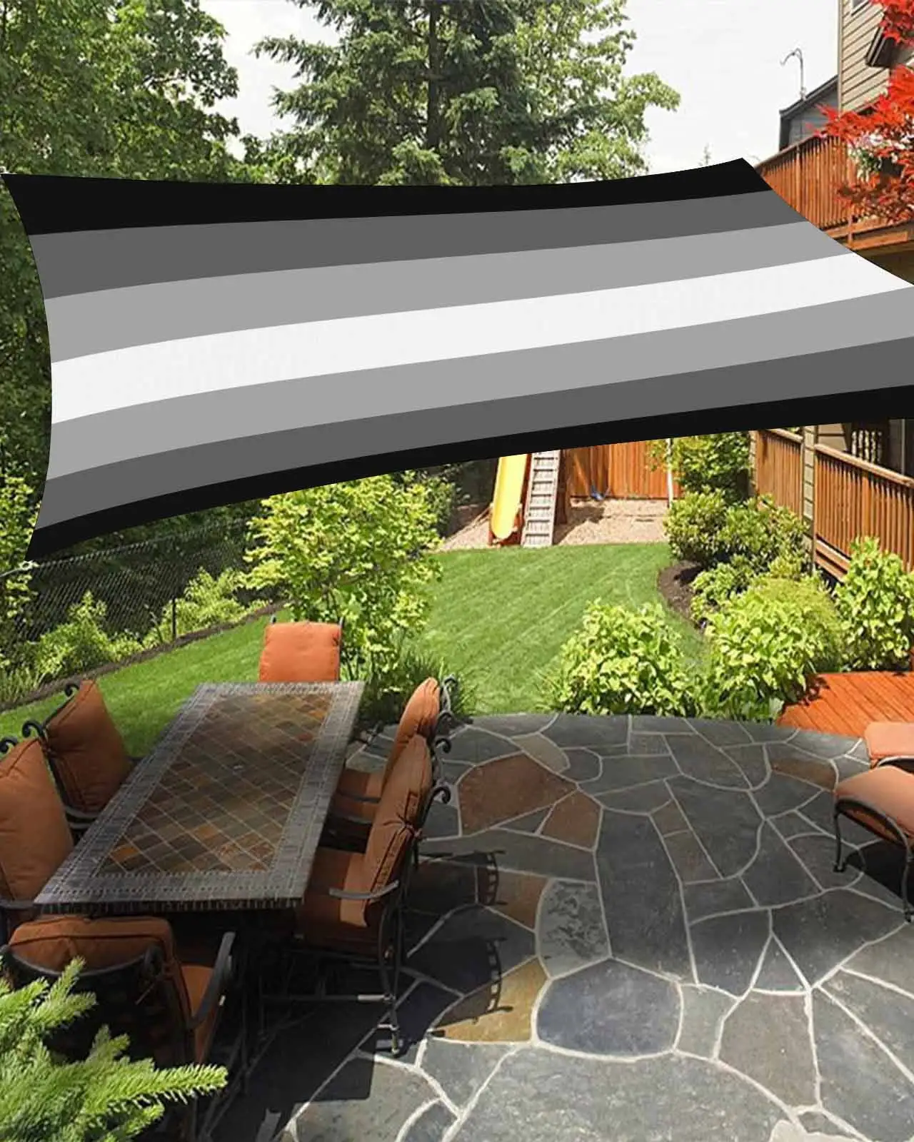 Sun Shade Sail 14x18Ft Black White Ombre Stripe Uv Block Sunshade Canopy Outdoor Shade Cover Rectangle Shade Cloth For Patio Garden Yard Deck Pergola