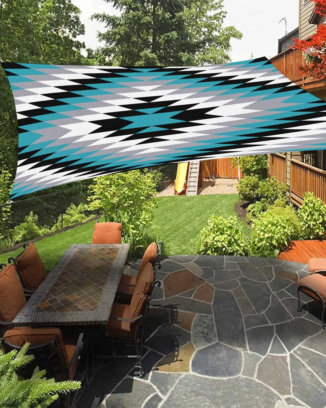 Sun Shade Sail 14x18Ft Boho Moroccan Blue Black Grey and White Striped Geometric Uv Block Sunshade Canopy Outdoor Shade Cover Rectangle Shade Cloth For Patio Garden Yard Deck Pergola