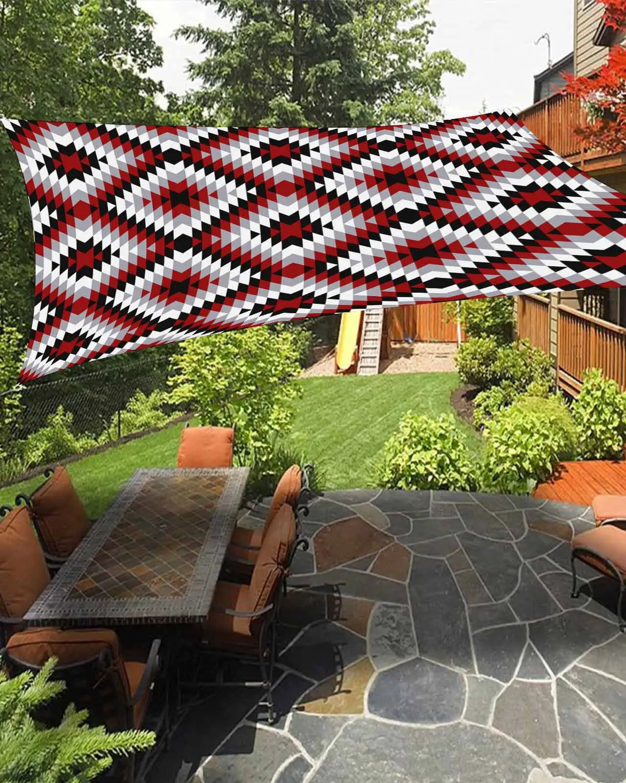 Sun Shade Sail 14x18Ft Boho Moroccan Red Black and White Geometric Uv Block Sunshade Canopy Outdoor Shade Cover Rectangle Shade Cloth For Patio Garden Yard Deck Pergola