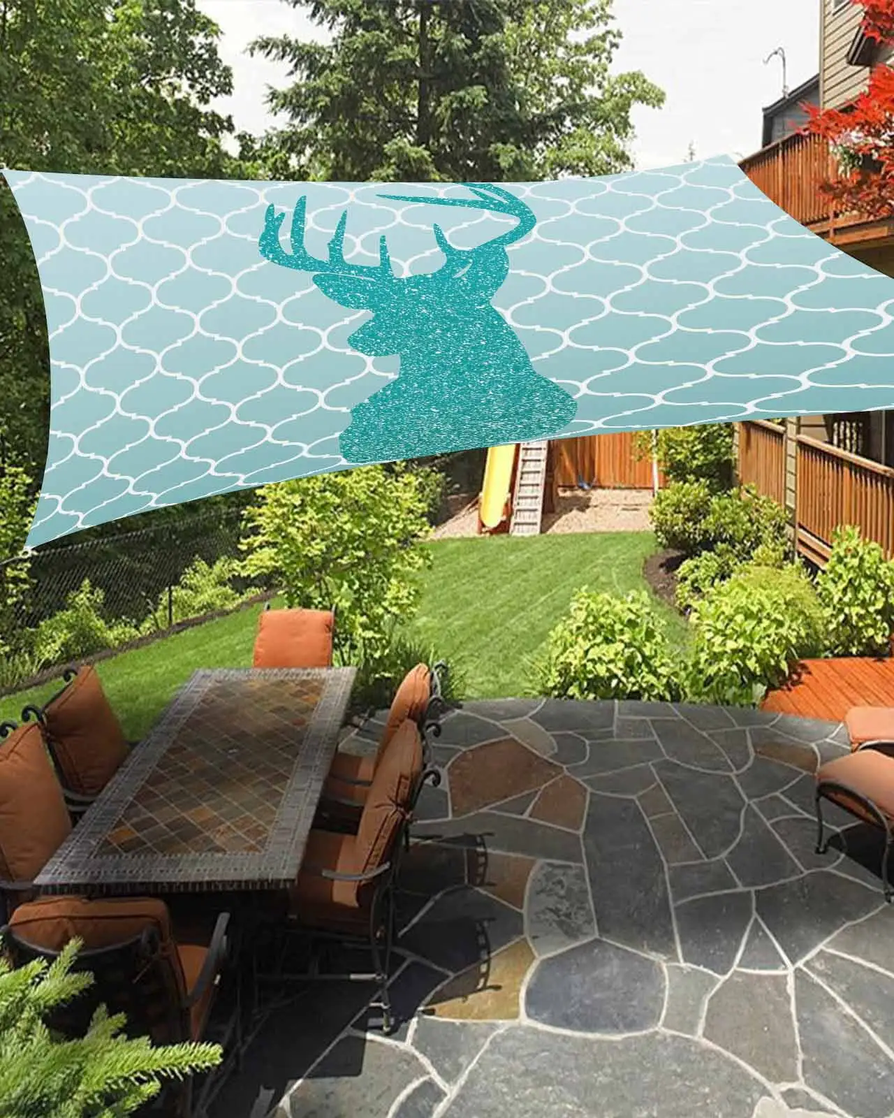 Sun Shade Sail 14x18Ft Elk on Morocco Cyan Gradient Background Uv Block Sunshade Canopy Outdoor Shade Cover Rectangle Shade Cloth For Patio Garden Yard Deck Pergola