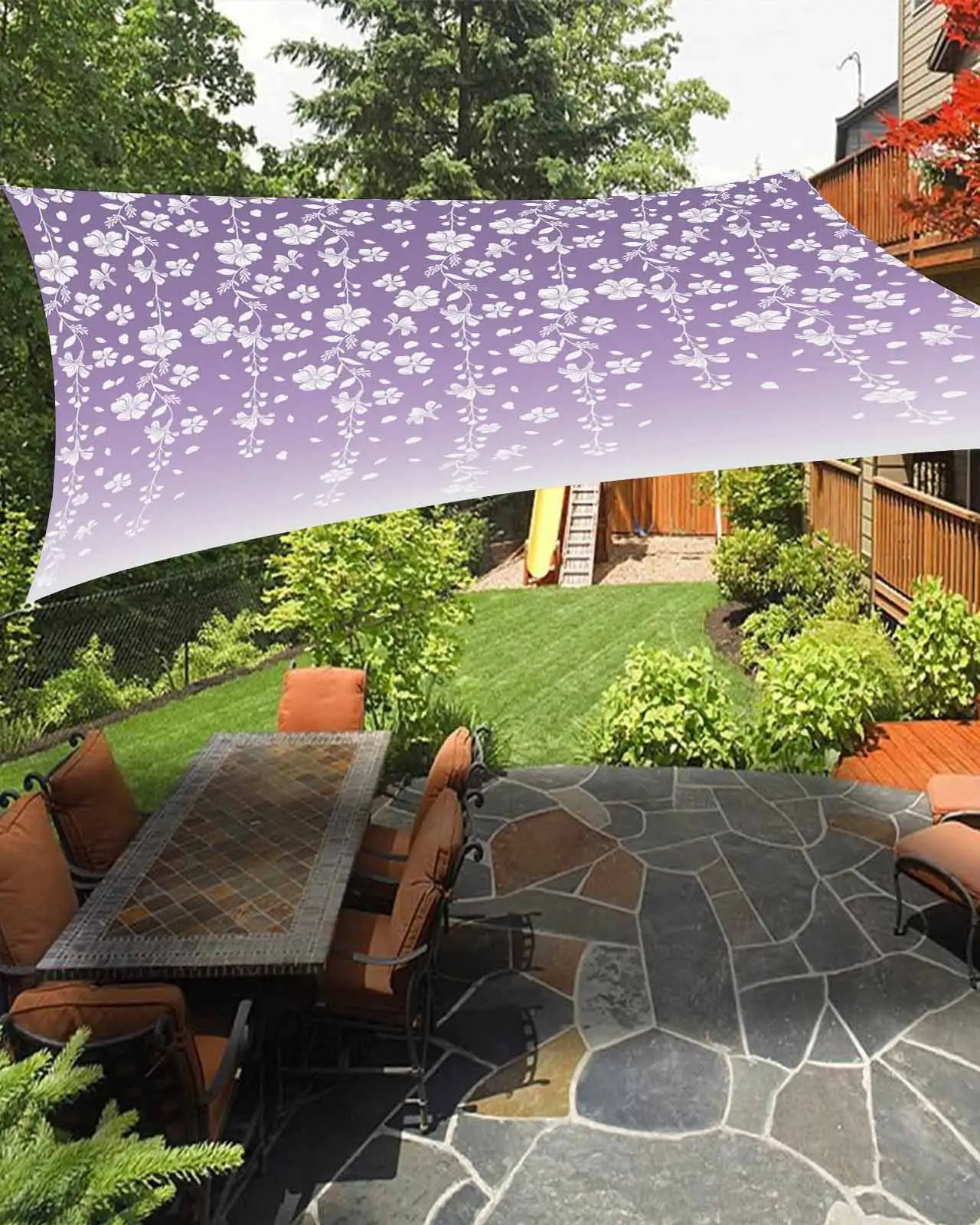 Sun Shade Sail 14x18Ft Flower White Cherry Blossoms Purple Background Uv Block Sunshade Canopy Outdoor Shade Cover Rectangle Shade Cloth For Patio Garden Yard Deck Pergola