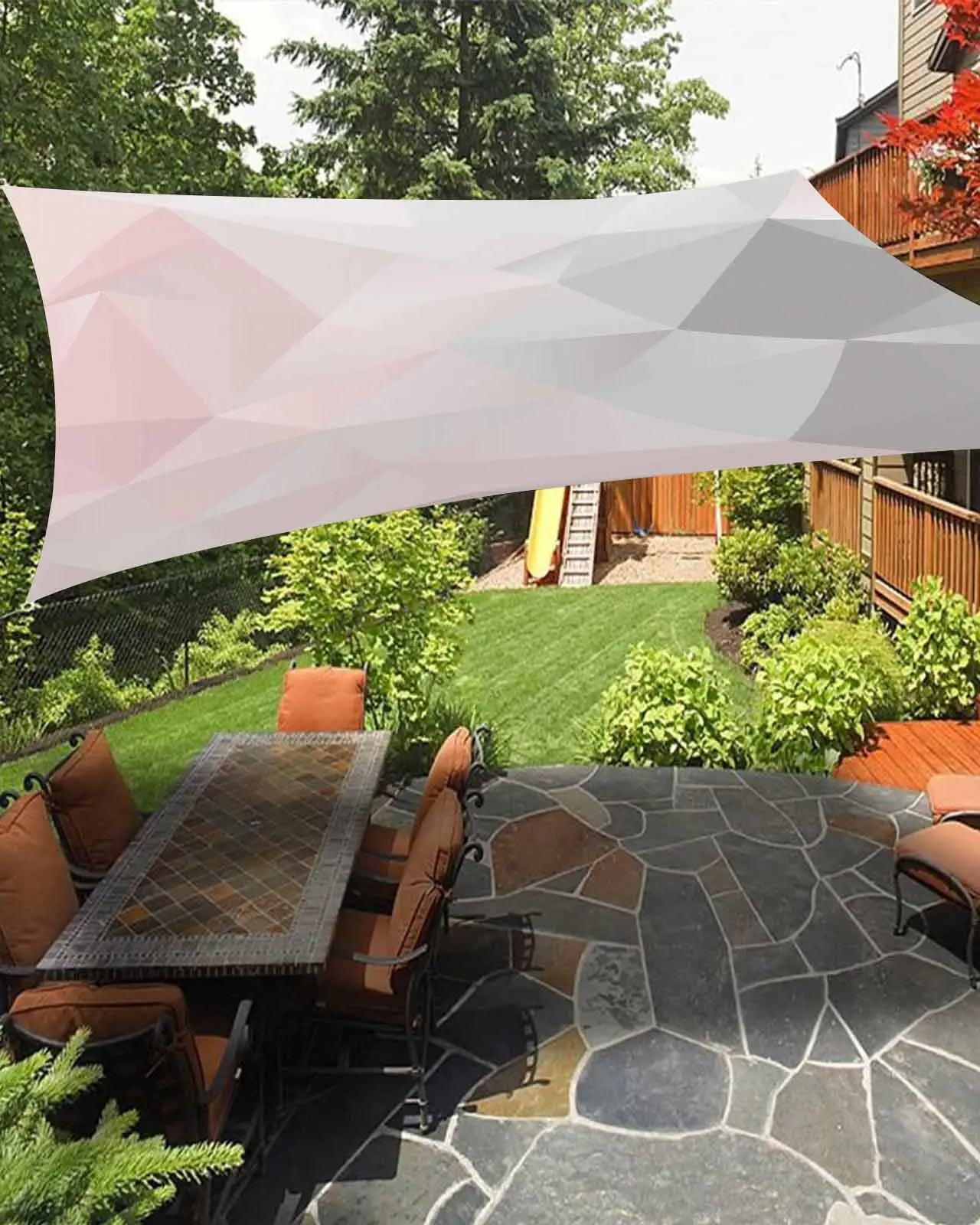 Sun Shade Sail 14x18Ft Geometric Gradient Triangle Pink Gray Uv Block Sunshade Canopy Outdoor Shade Cover Rectangle Shade Cloth For Patio Garden Yard Deck Pergola