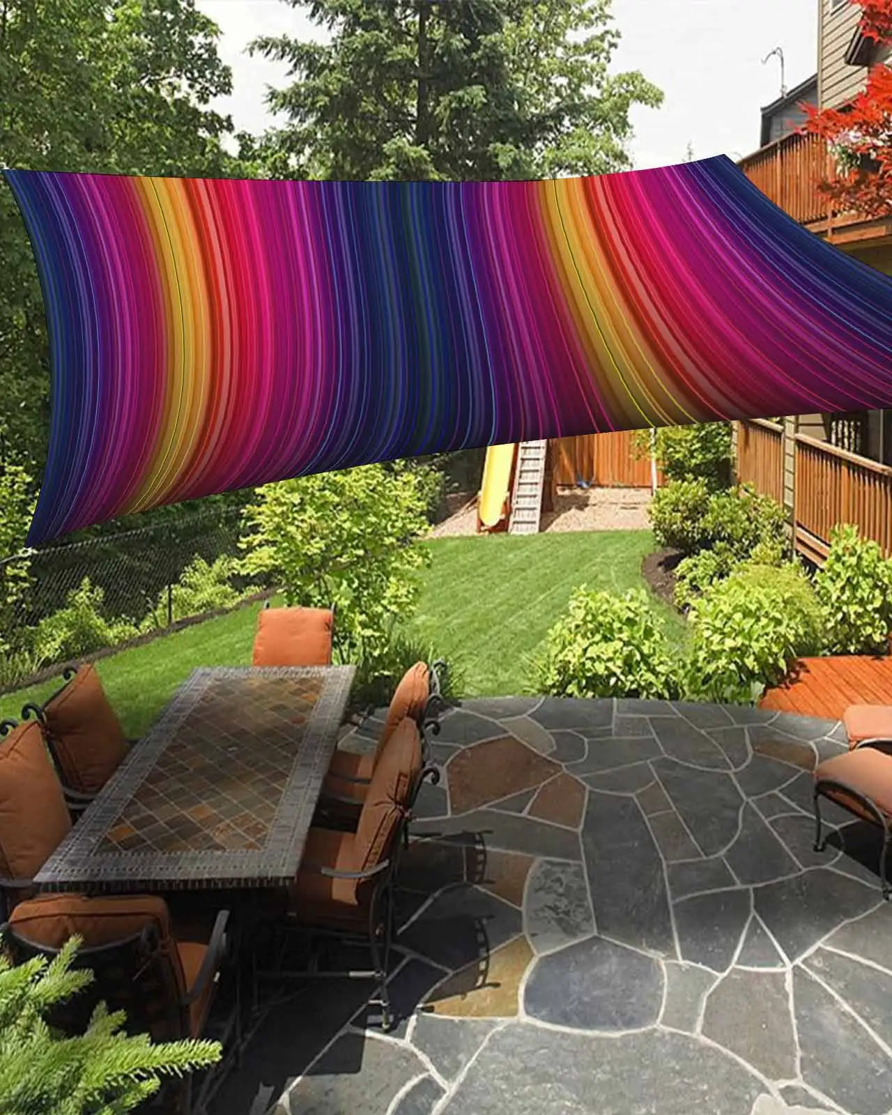 Sun Shade Sail 14x18Ft Gradient Stripe Mexico Uv Block Sunshade Canopy Outdoor Shade Cover Rectangle Shade Cloth For Patio Garden Yard Deck Pergola