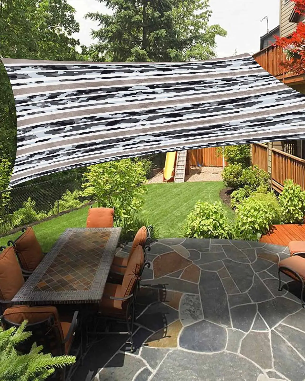 Sun Shade Sail 14x18Ft Gray Camouflage Gradient Mottled Retro Watercolor Uv Block Sunshade Canopy Outdoor Shade Cover Rectangle Shade Cloth For Patio Garden Yard Deck Pergola