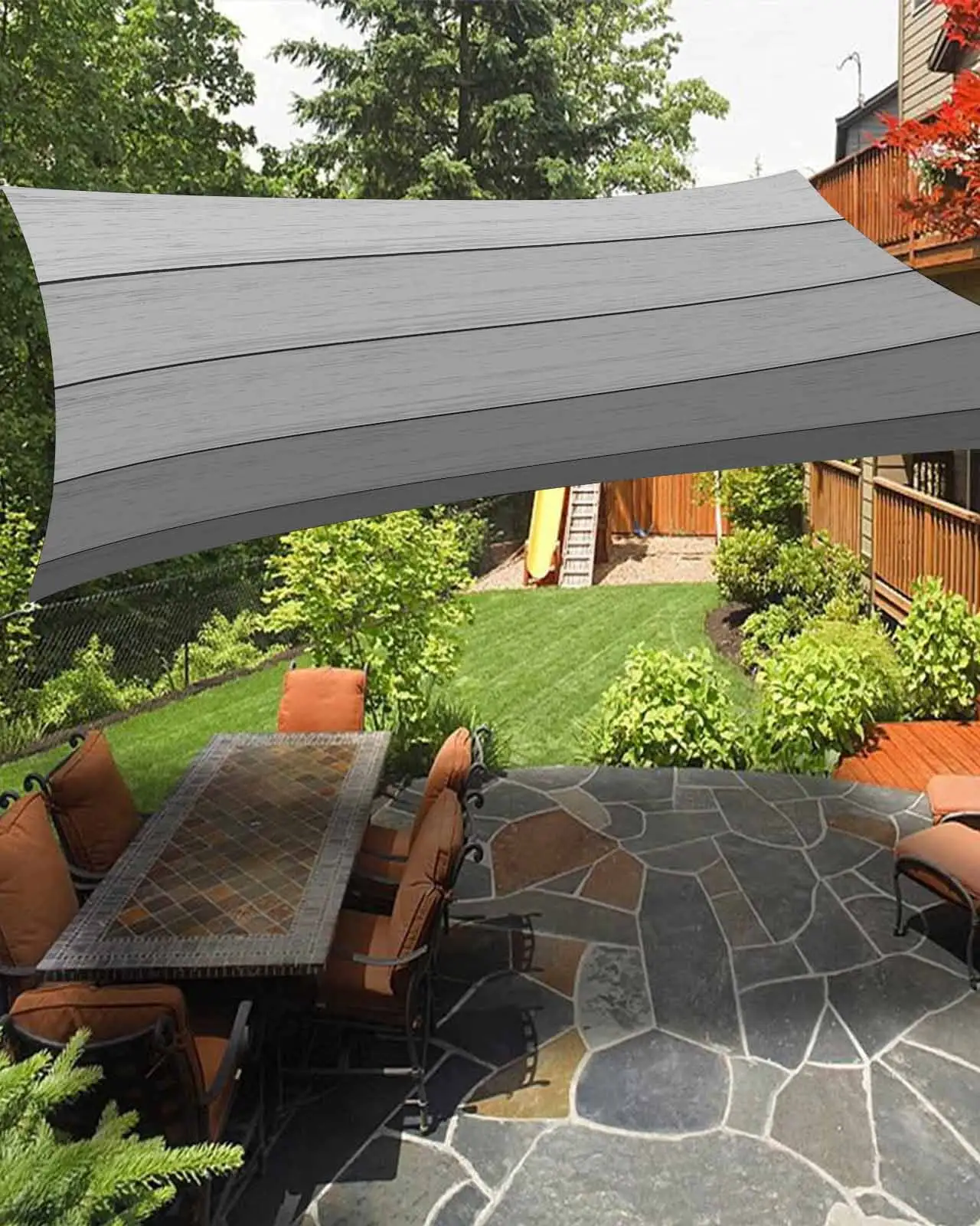 Sun Shade Sail 14x18Ft Gray Gradient Wood Grain Retro Uv Block Sunshade Canopy Outdoor Shade Cover Rectangle Shade Cloth For Patio Garden Yard Deck Pergola