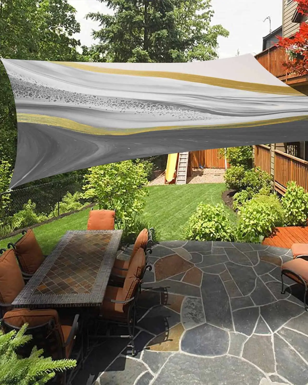 Sun Shade Sail 14x18Ft Grey Watercolor Gradient Marble Uv Block Sunshade Canopy Outdoor Shade Cover Rectangle Shade Cloth For Patio Garden Yard Deck Pergola