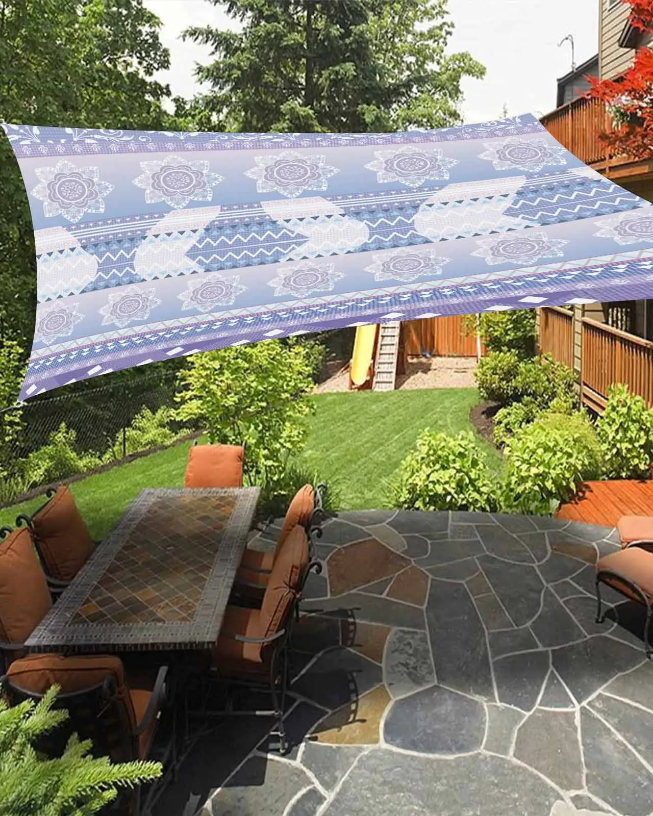 Sun Shade Sail 14x18Ft Mandala Boho Geometric Romantic Purple Pattern Uv Block Sunshade Canopy Outdoor Shade Cover Rectangle Shade Cloth For Patio Garden Yard Deck Pergola