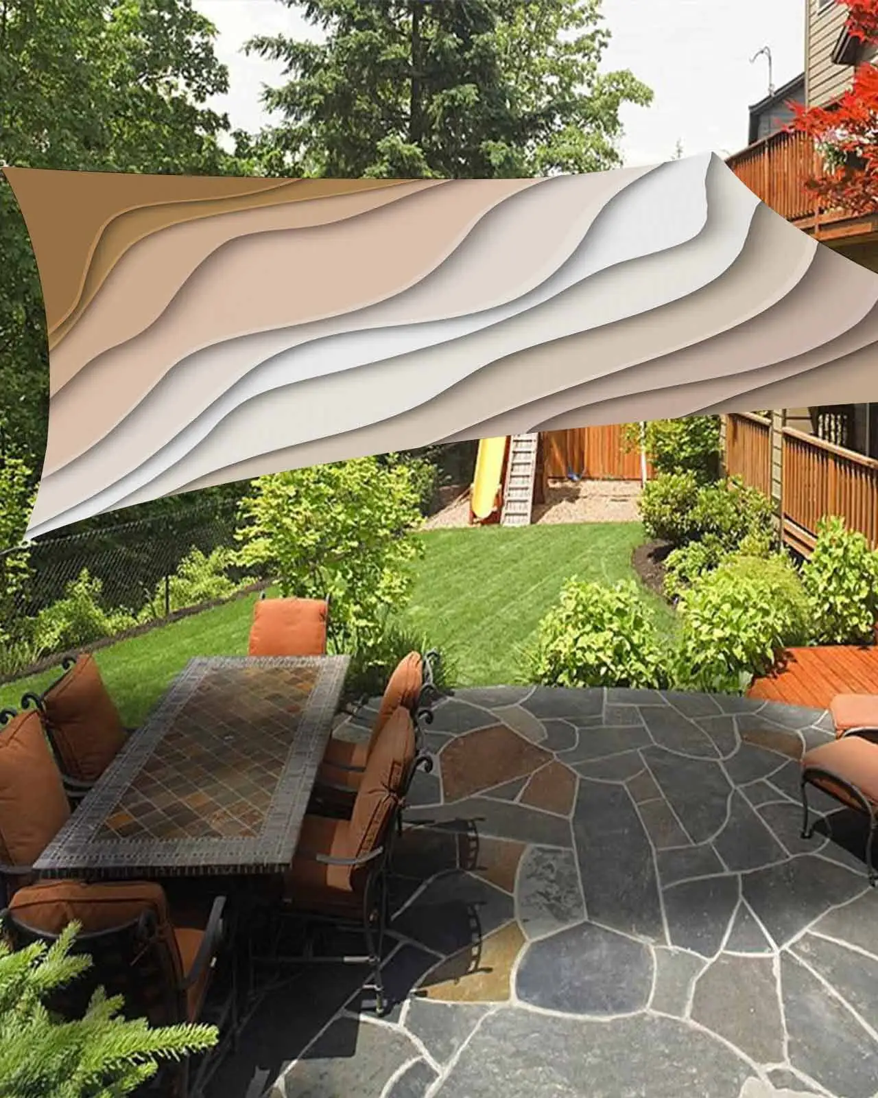 Sun Shade Sail 14x18Ft Modern Abstract Geometric Beige Gradient Uv Block Sunshade Canopy Outdoor Shade Cover Rectangle Shade Cloth For Patio Garden Yard Deck Pergola