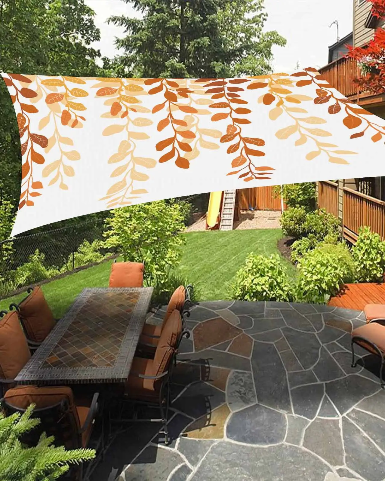 Sun Shade Sail 14x18Ft Plant Leaves Green Gradient Orange Turmeric Uv Block Sunshade Canopy Outdoor Shade Cover Rectangle Shade Cloth For Patio Garden Yard Deck Pergola