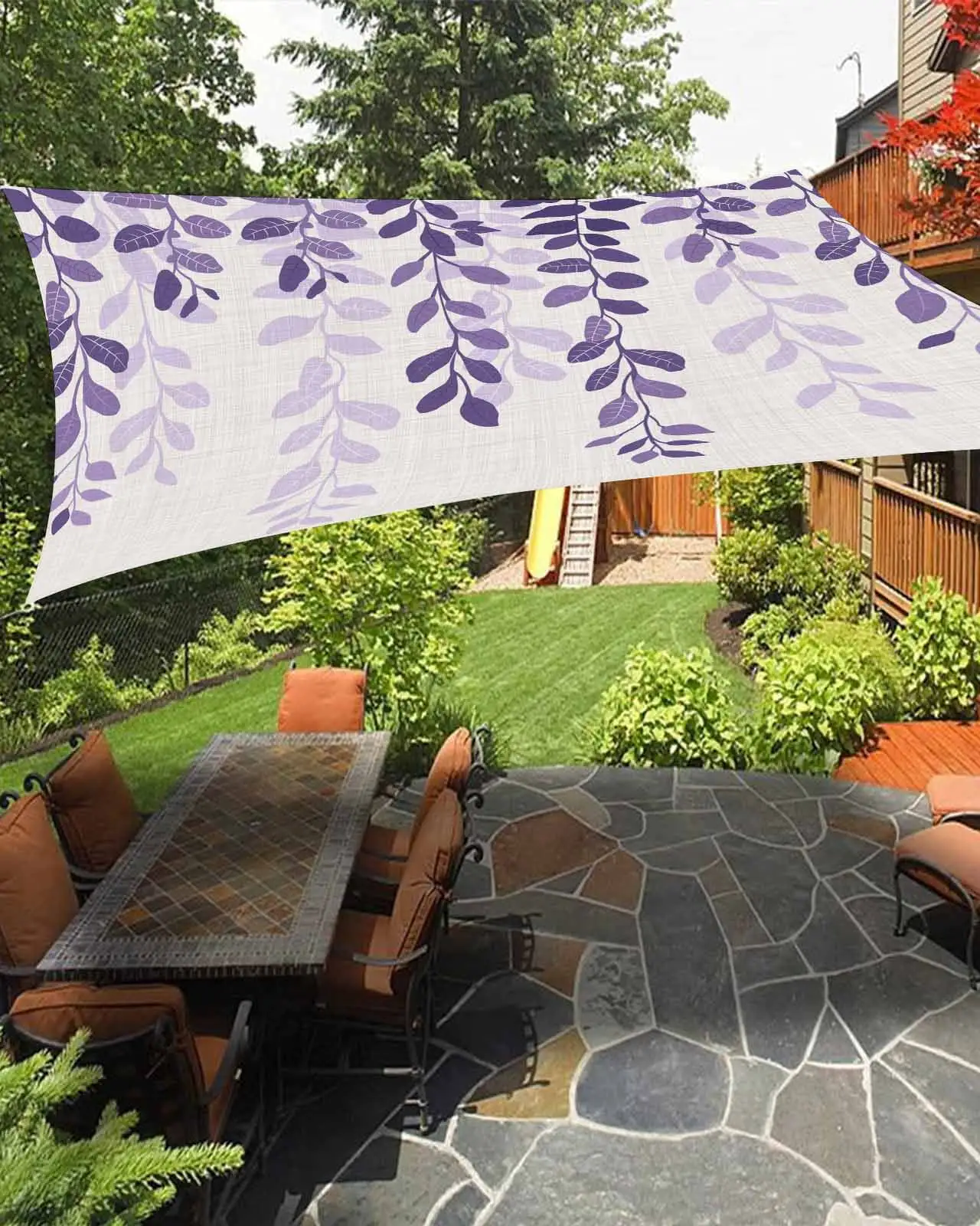 Sun Shade Sail 14x18Ft Plants Leaves Farmhouse Style Gradient Purple Linen Texture Uv Block Sunshade Canopy Outdoor Shade Cover Rectangle Shade Cloth For Patio Garden Yard Deck Pergola