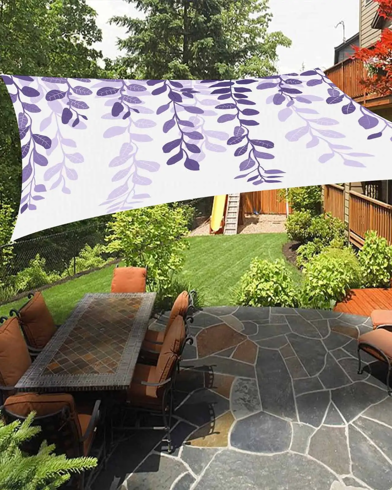 Sun Shade Sail 14x18Ft Plants Leaves Farmhouse Style Gradient Purple Uv Block Sunshade Canopy Outdoor Shade Cover Rectangle Shade Cloth For Patio Garden Yard Deck Pergola