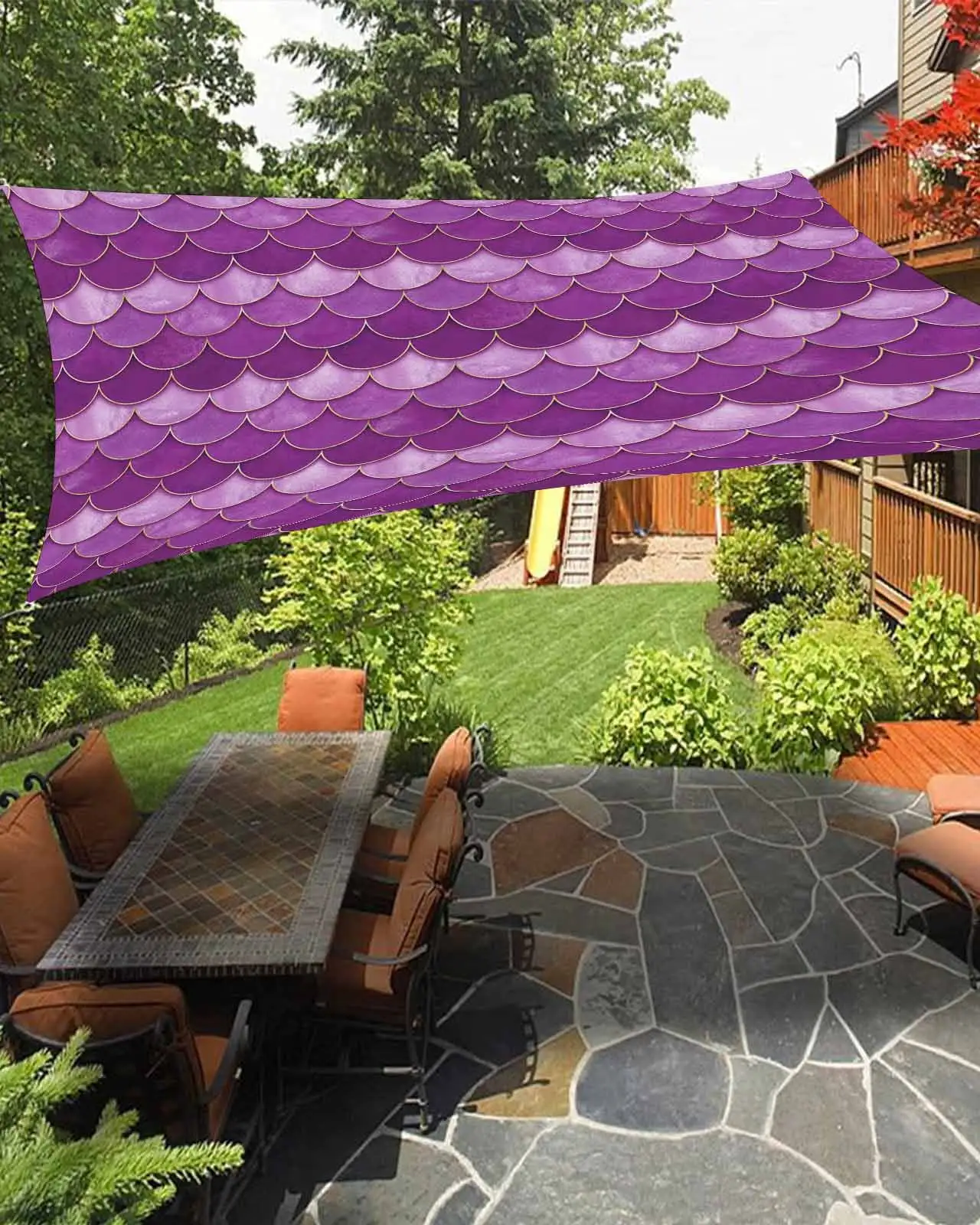 Sun Shade Sail 14x18Ft Purple Ombre Fish Scale Uv Block Sunshade Canopy Outdoor Shade Cover Rectangle Shade Cloth For Patio Garden Yard Deck Pergola